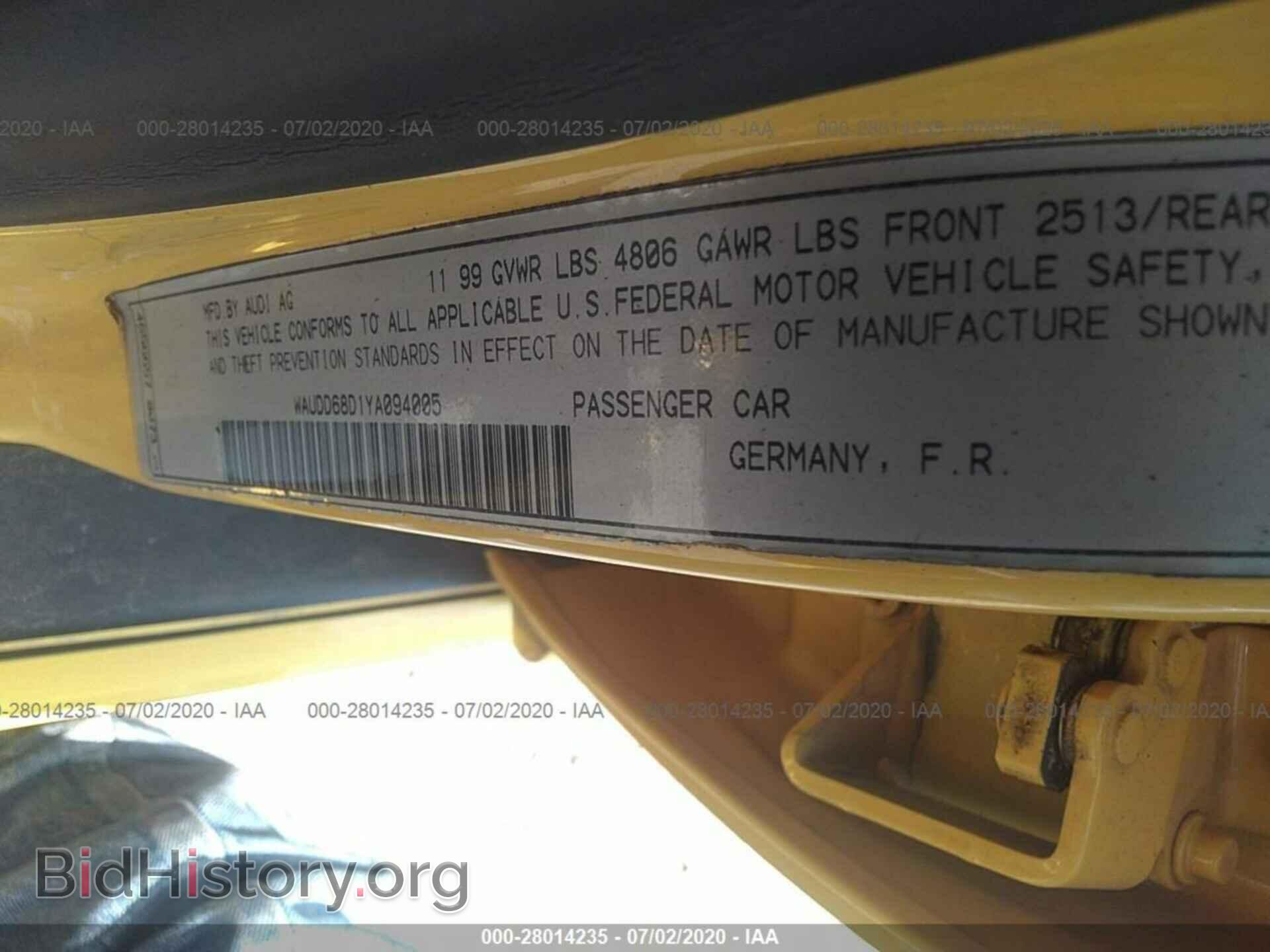 2000 AUDI S4 - VIN: WAUDD68D1YA094005 - Фото 9