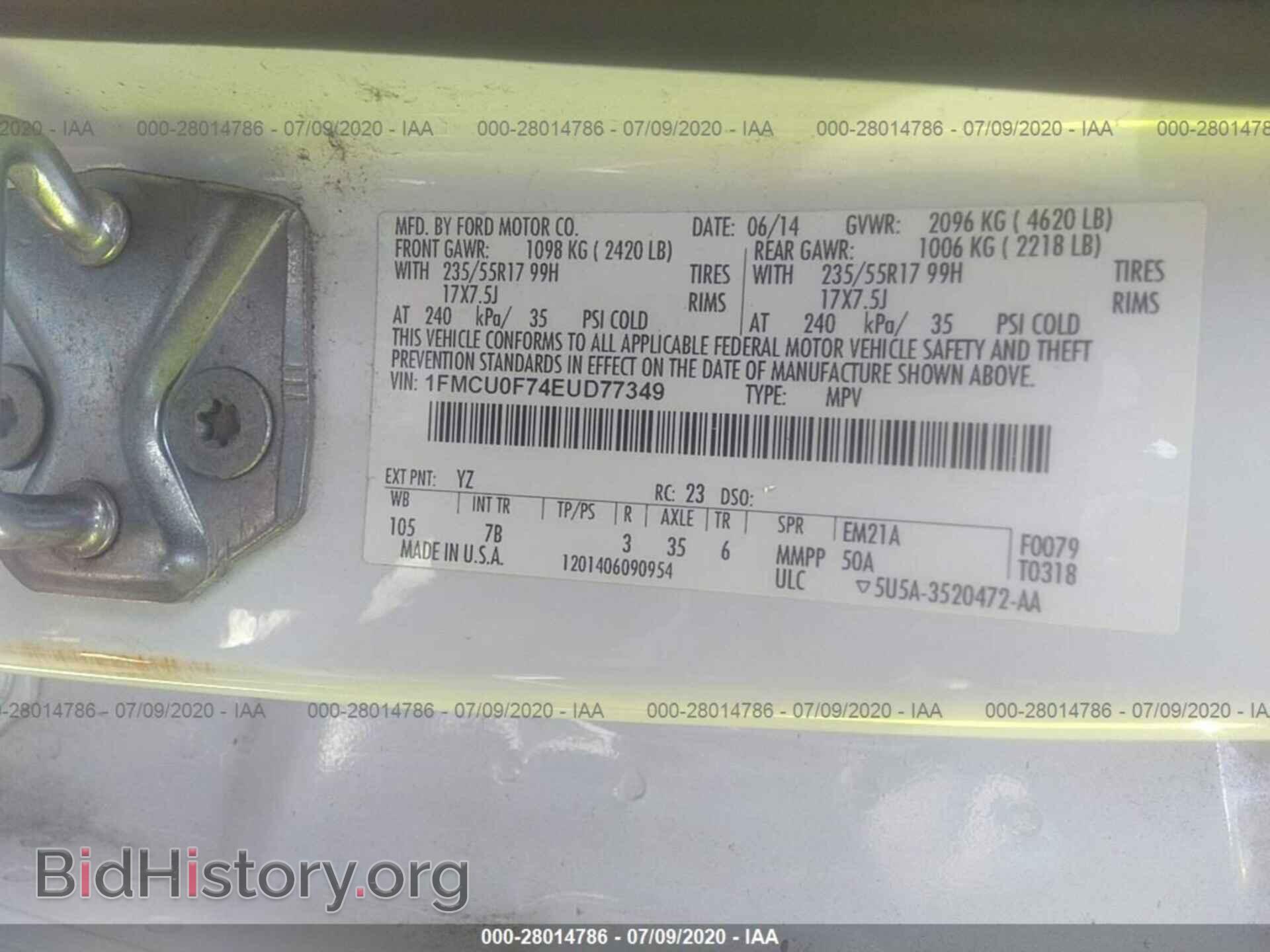 2014 FORD ESCAPE - VIN: 1FMCU0F74EUD77349 - Photo 9