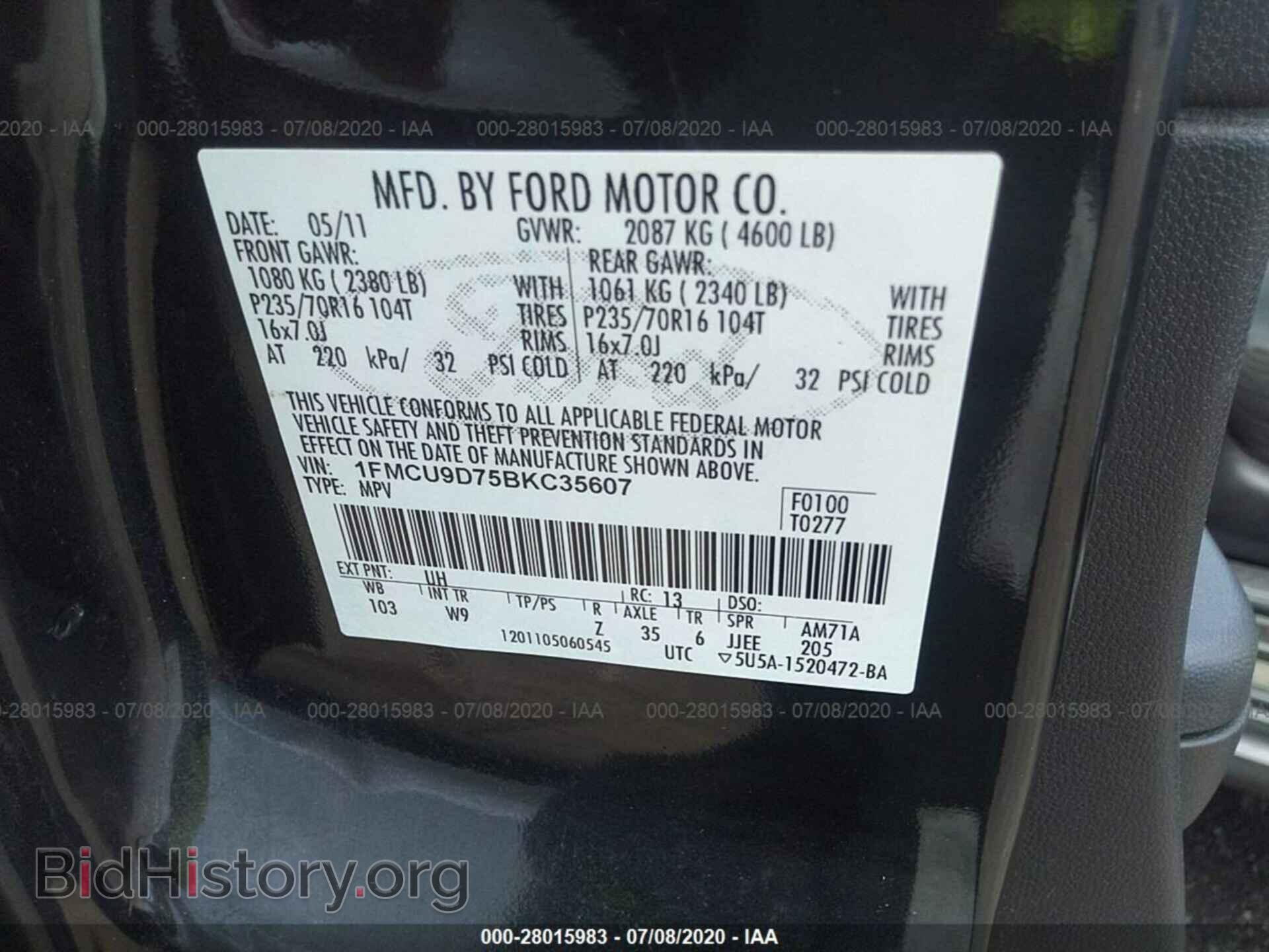 2011 FORD ESCAPE - VIN: 1FMCU9D75BKC35607 - Photo 9