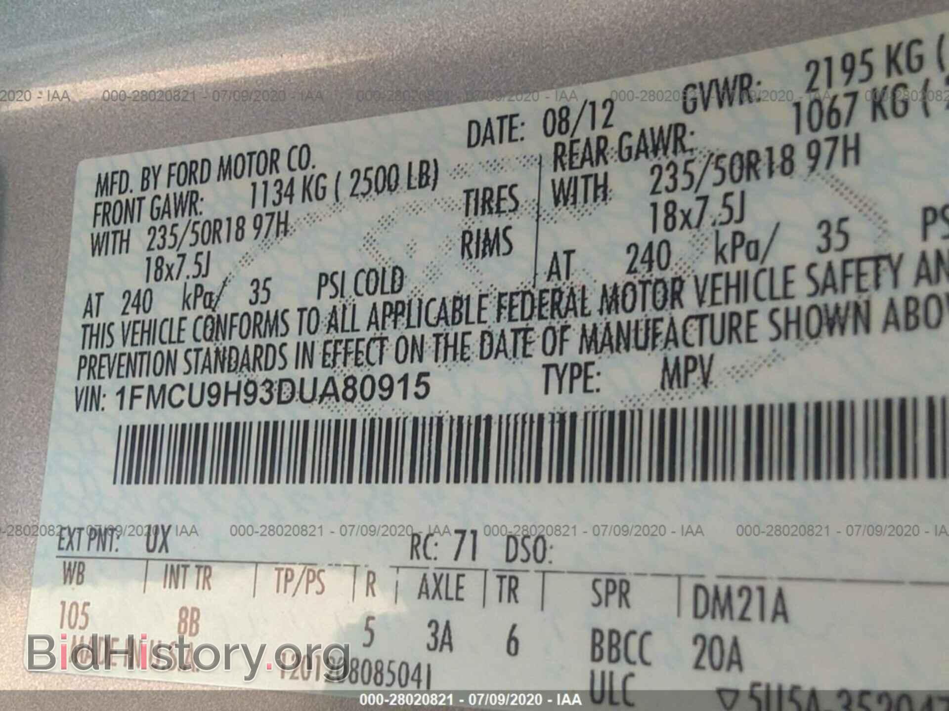 2013 FORD ESCAPE - VIN: 1FMCU9H93DUA80915 - Photo 9