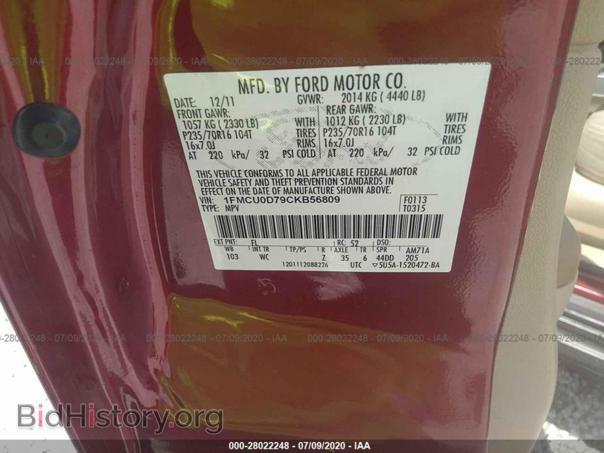 2012 FORD ESCAPE - VIN: 1FMCU0D79CKB56809 - Фото 9