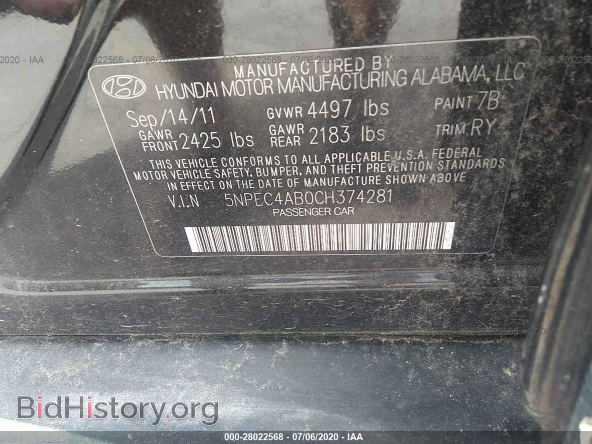 2012 HYUNDAI SONATA - VIN: 5NPEC4AB0CH374281 - Photo 9