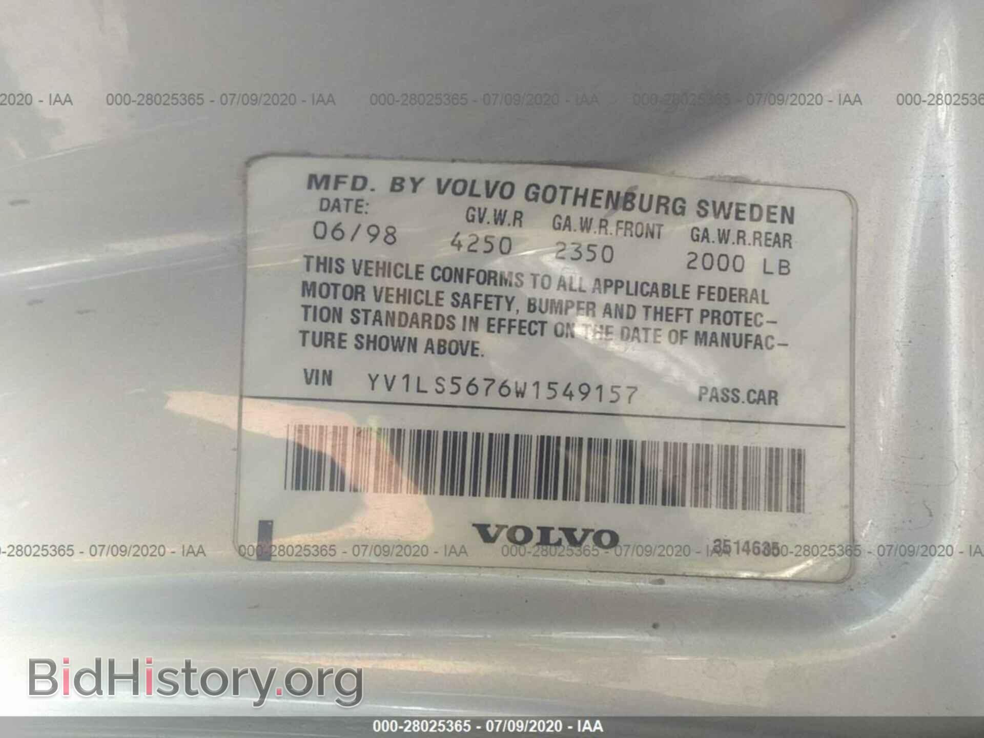 1998 VOLVO S70 - VIN: YV1LS5676W1549157 - Фото 9