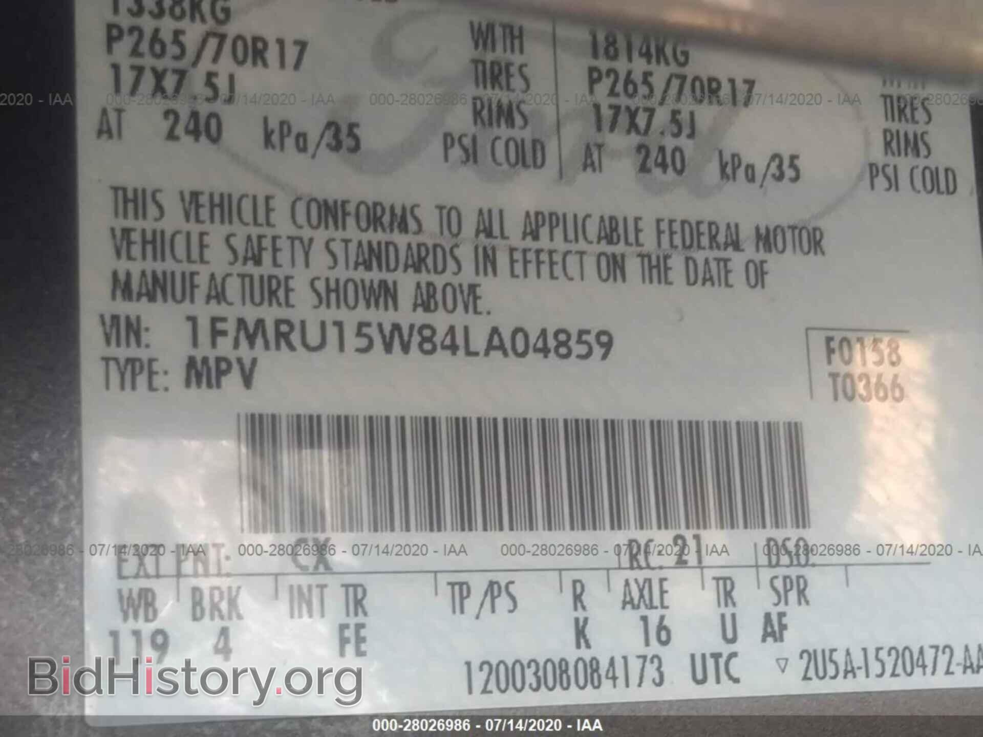 2004 FORD EXPEDITION - VIN: 1FMRU15W84LA04859 - Фото 9