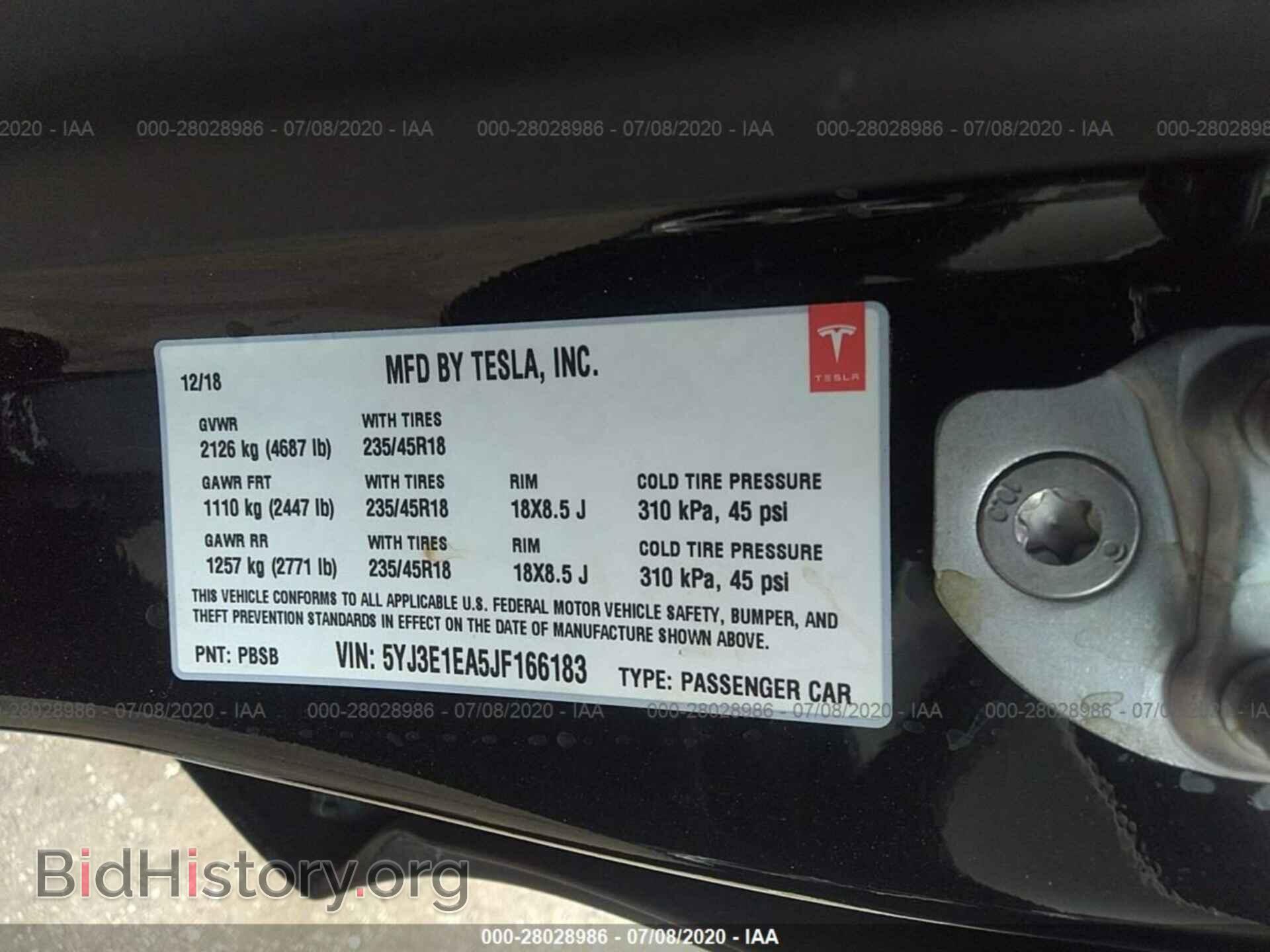 2018 TESLA MODEL 3 - VIN: 5YJ3E1EA5JF166183 - Фото 9