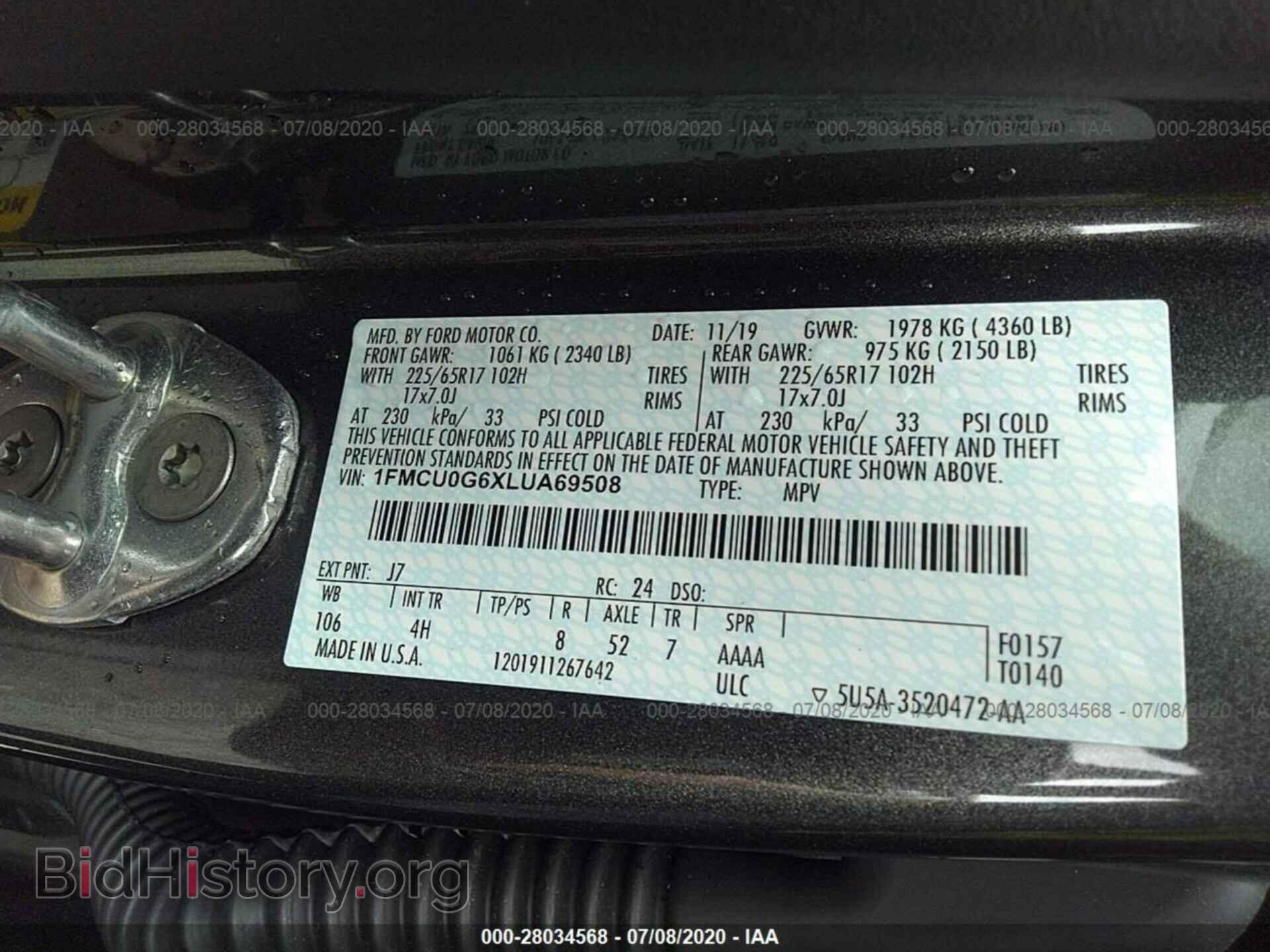 2020 FORD ESCAPE - VIN: 1FMCU0G6XLUA69508 - Photo 9