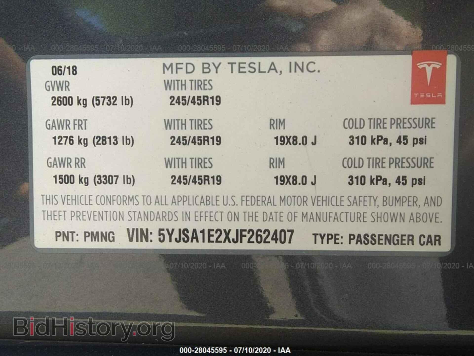 2018 TESLA MODEL S - VIN: 5YJSA1E2XJF262407 - Photo 2