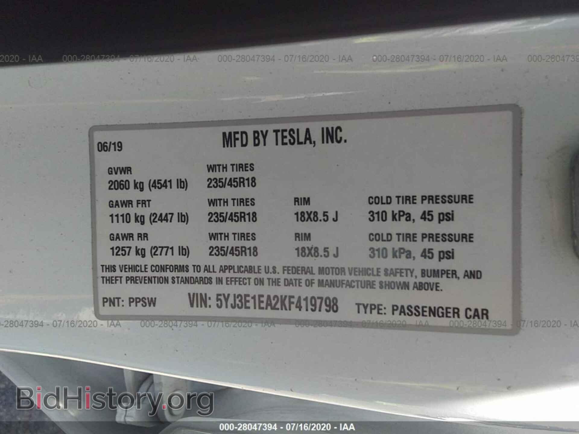 2019 TESLA MODEL 3 - VIN: 5YJ3E1EA2KF419798 - Photo 9