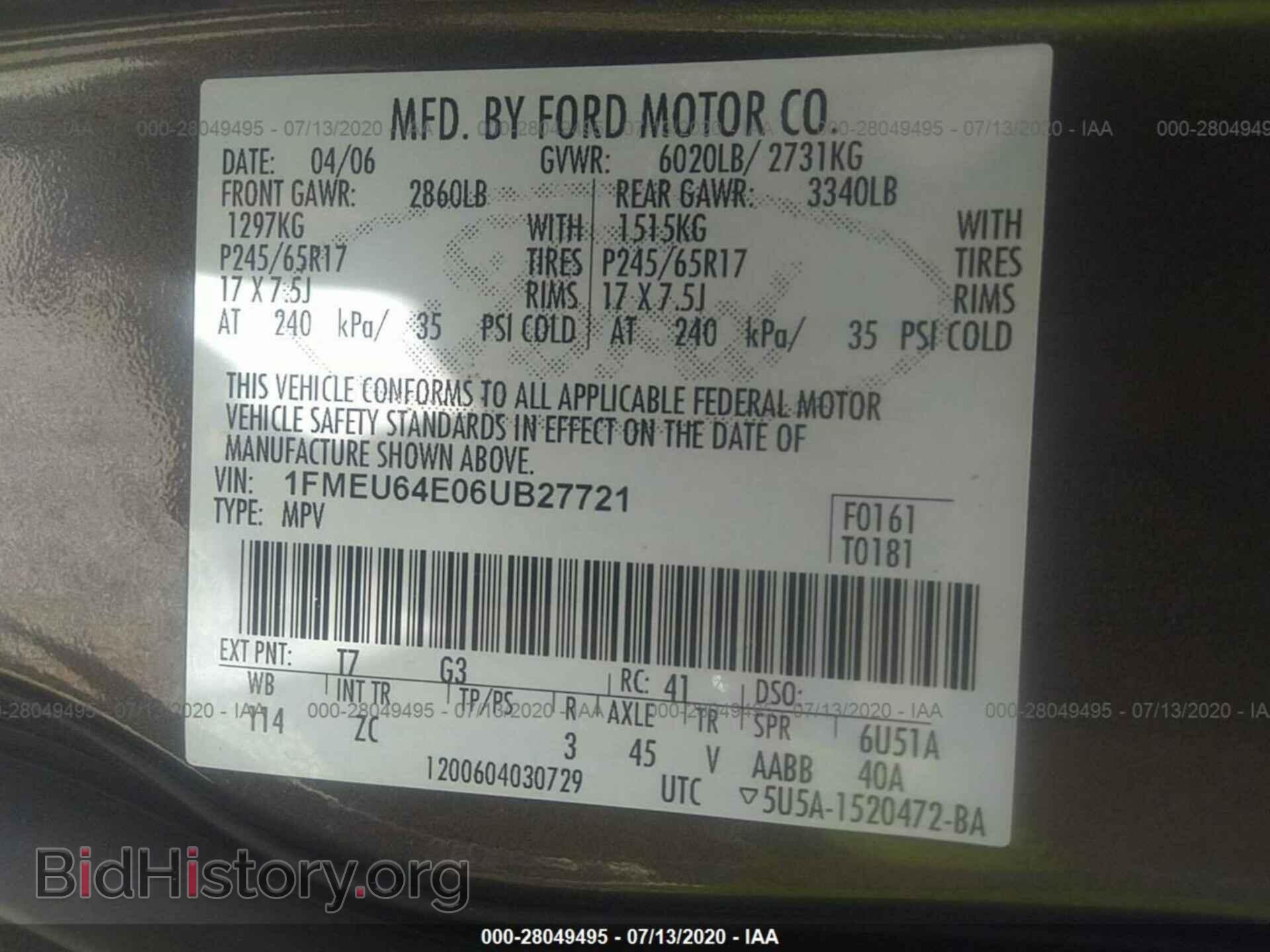 2006 FORD EXPLORER - VIN: 1FMEU64E06UB27721 - Фото 9