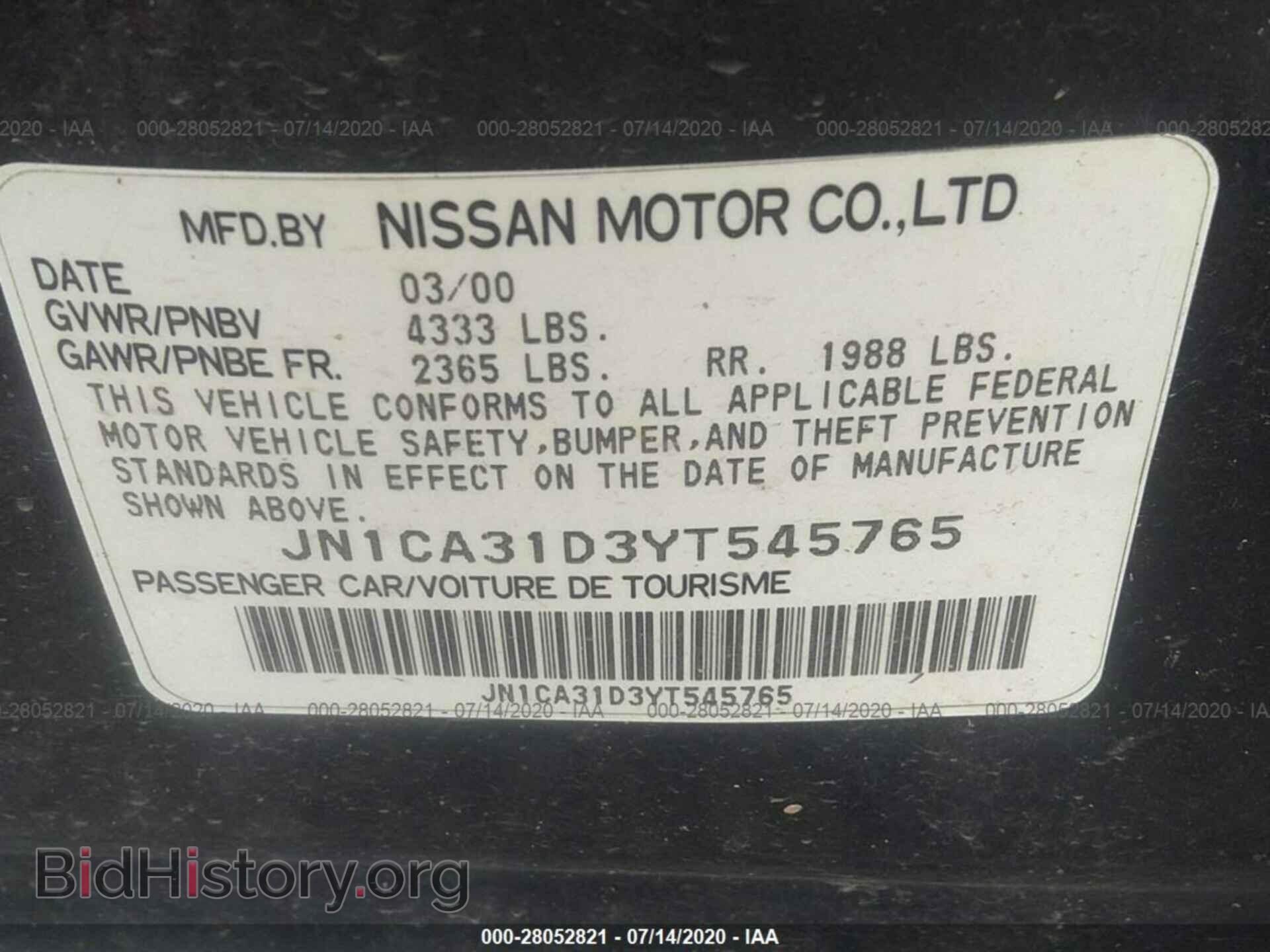 2000 NISSAN MAXIMA - VIN: JN1CA31D3YT545765 - Фото 9