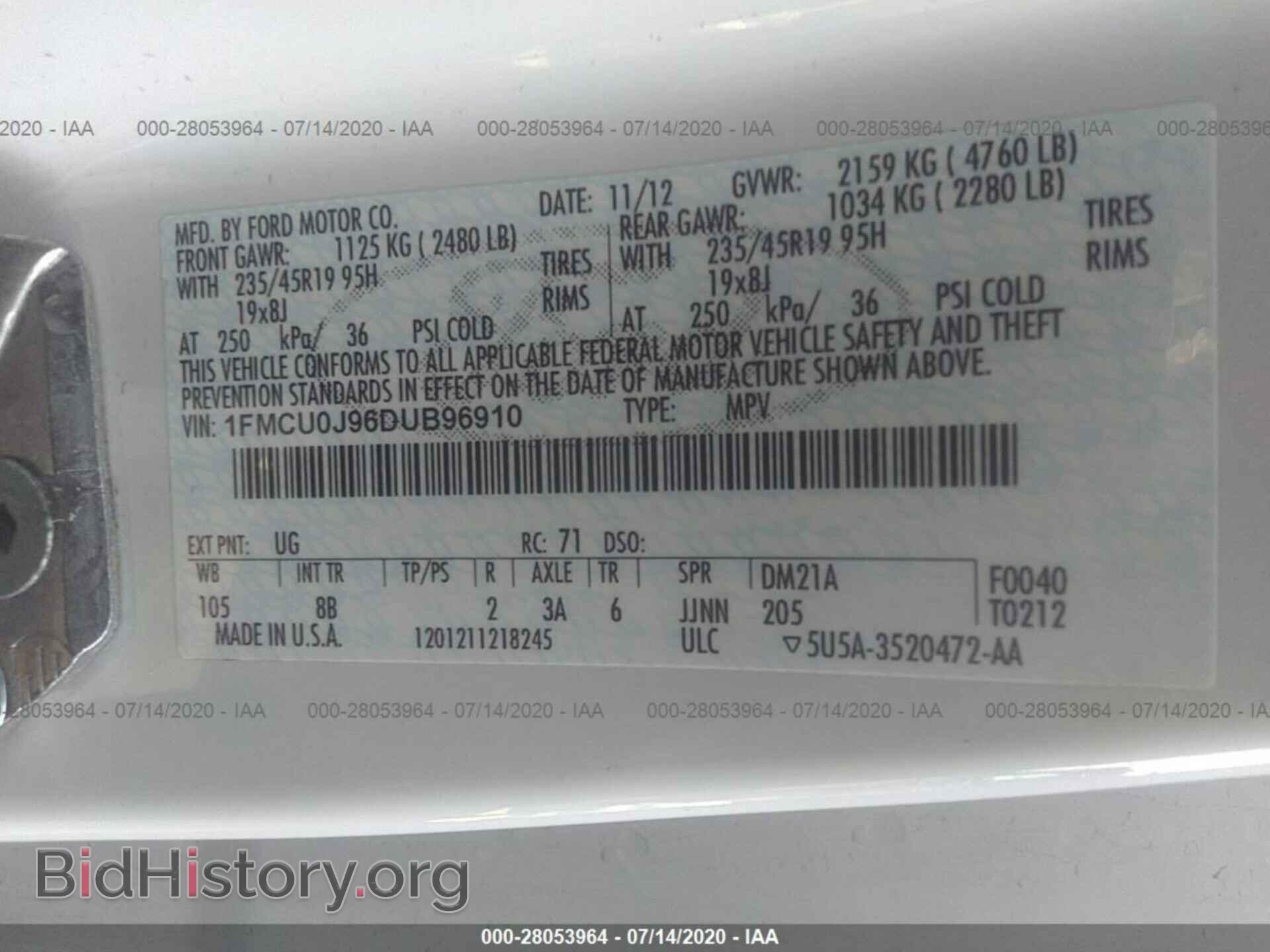 2013 FORD ESCAPE - VIN: 1FMCU0J96DUB96910 - Фото 9