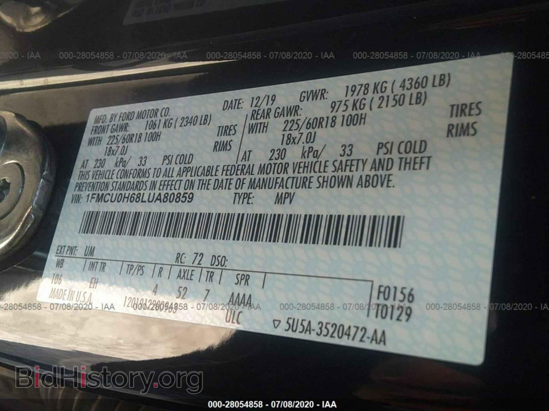 2020 FORD ESCAPE - VIN: 1FMCU0H68LUA80859 - Photo 9