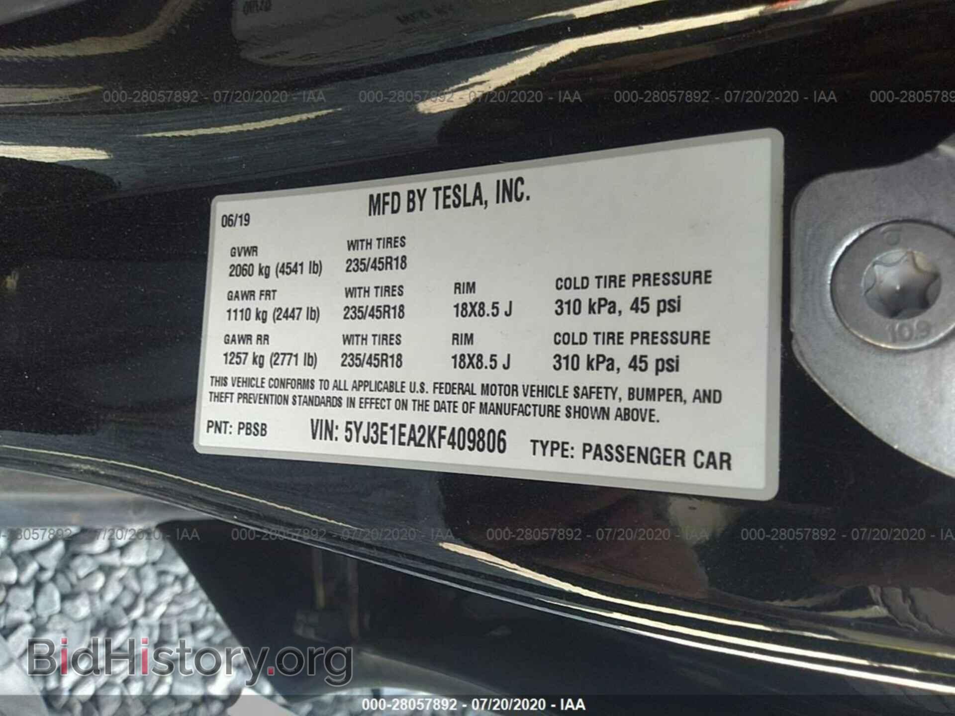 2019 TESLA MODEL 3 - VIN: 5YJ3E1EA2KF409806 - Фото 9