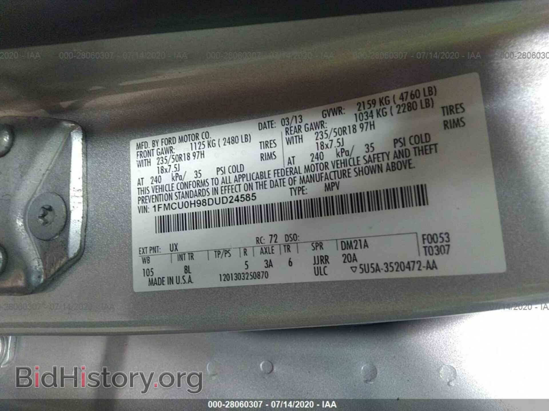 2013 FORD ESCAPE - VIN: 1FMCU0H98DUD24585 - Фото 9