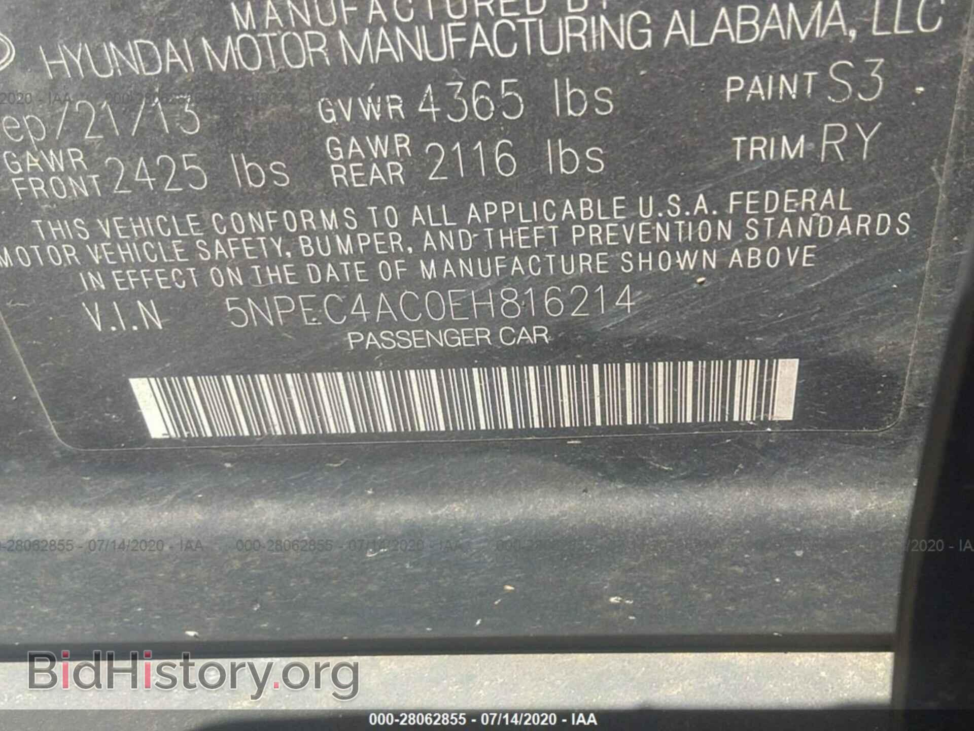 2014 HYUNDAI SONATA - VIN: 5NPEC4AC0EH816214 - Фото 9