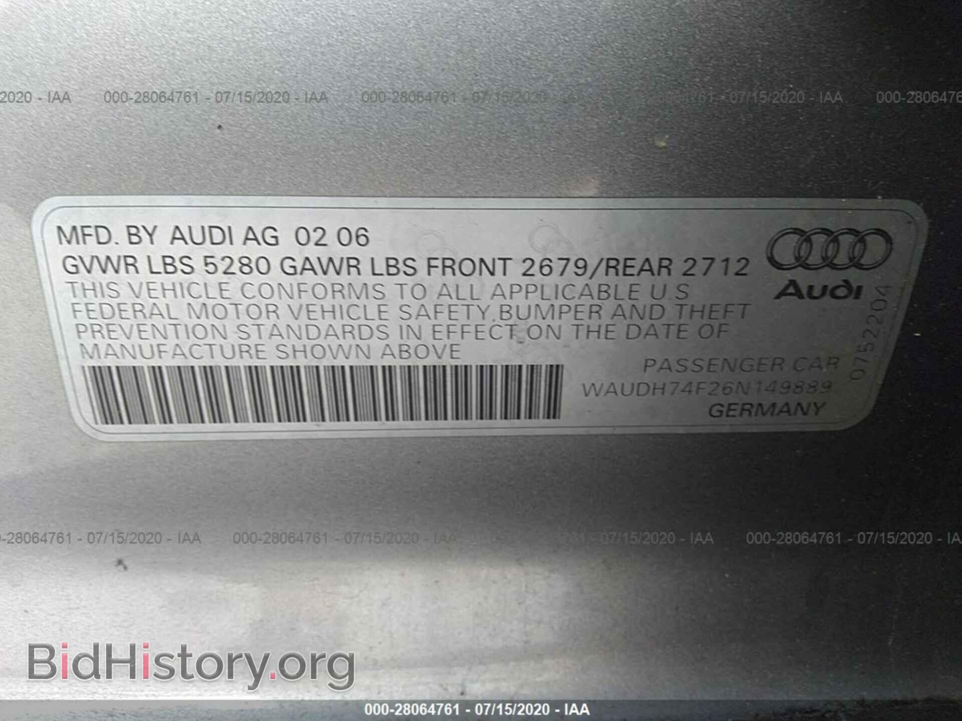 2006 AUDI A6 - VIN: WAUDH74F26N149889 - Фото 9
