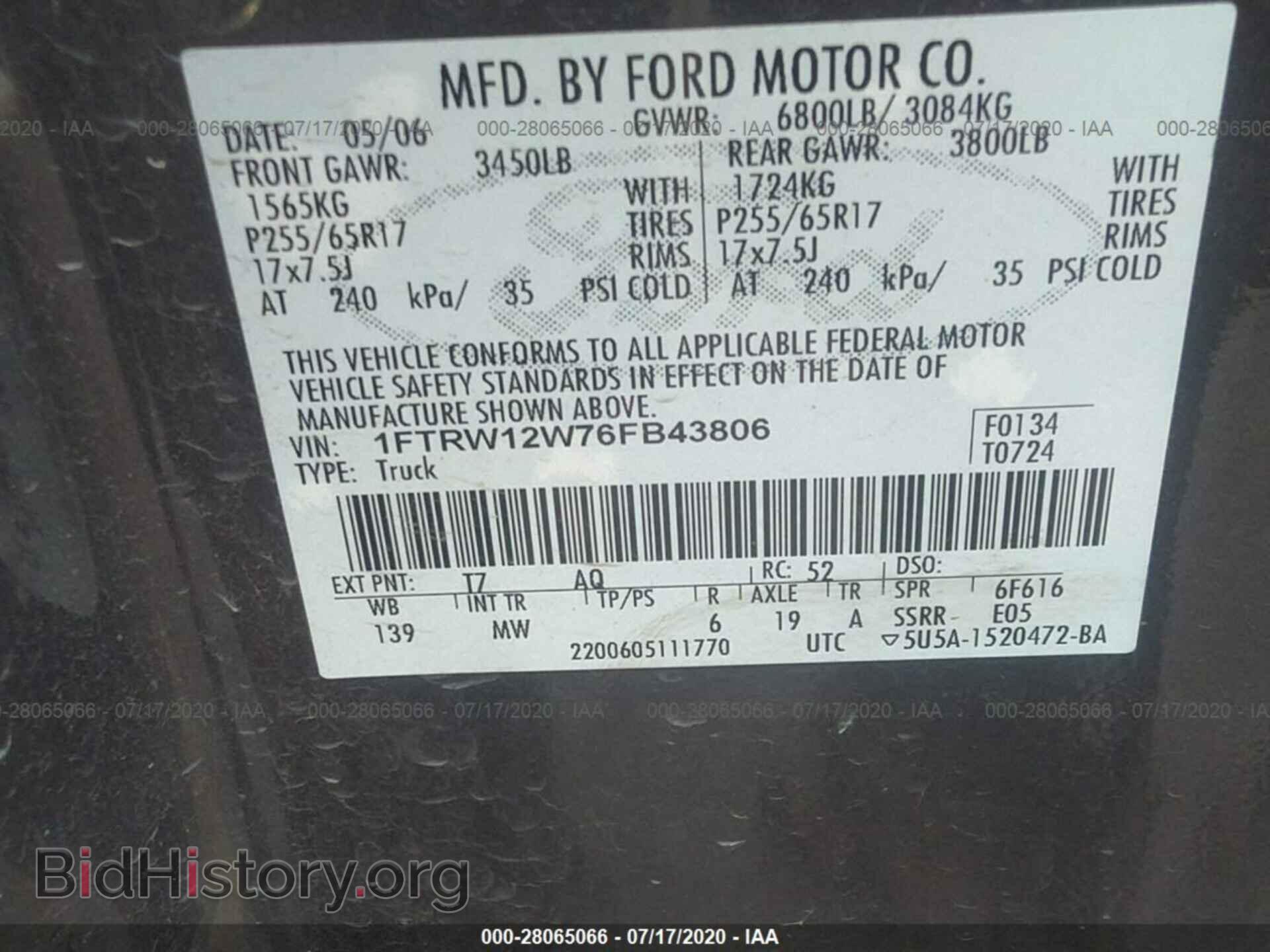 2006 FORD F150 - VIN: 1FTRW12W76FB43806 - Фото 9