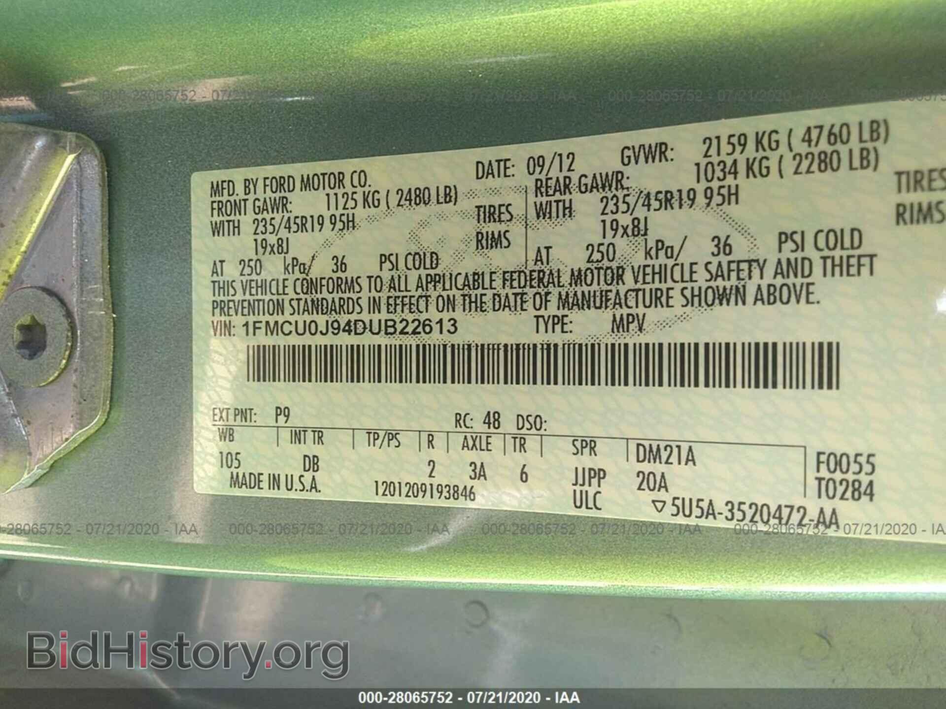 2013 FORD ESCAPE - VIN: 1FMCU0J94DUB22613 - Фото 9