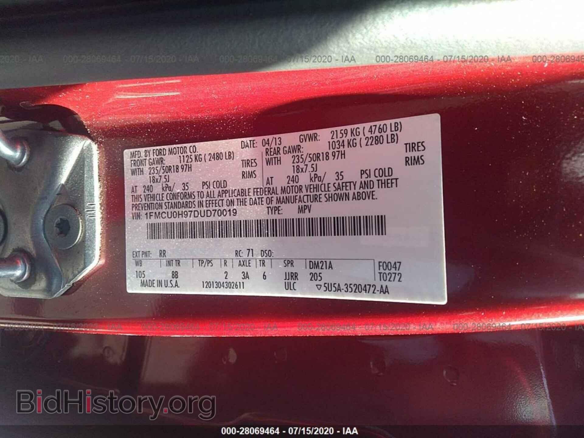 2013 FORD ESCAPE - VIN: 1FMCU0H97DUD70019 - Фото 9
