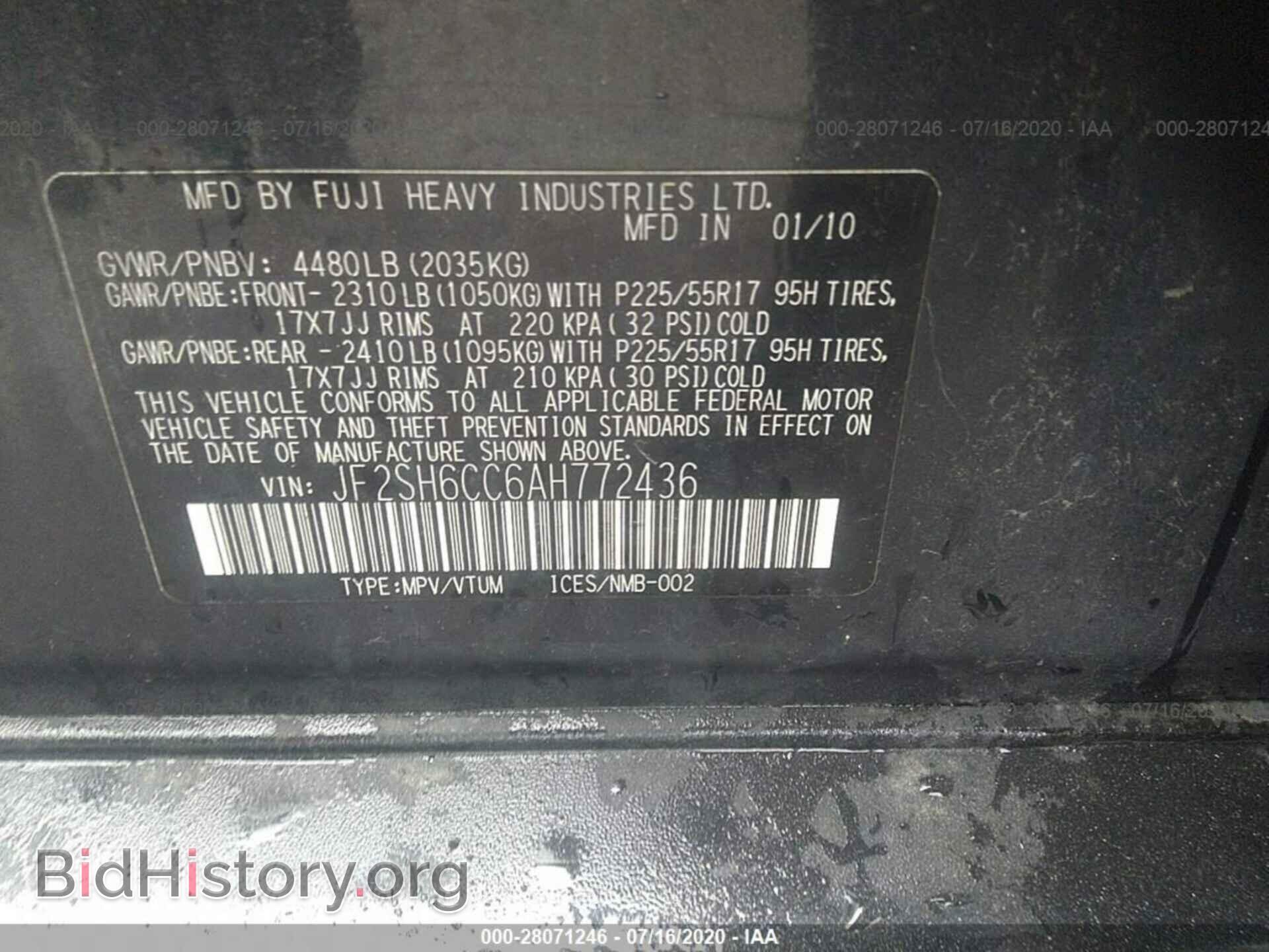 2010 SUBARU FORESTER - VIN: JF2SH6CC6AH772436 - Фото 9