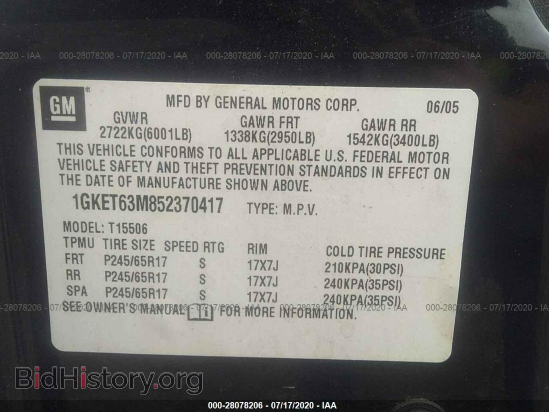 2005 GMC ENVOY - VIN: 1GKET63M852370417 - Фото 9