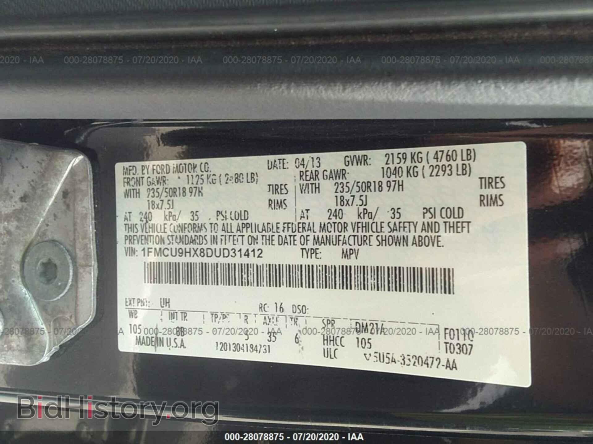 2013 FORD ESCAPE - VIN: 1FMCU9HX8DUD31412 - Photo 9