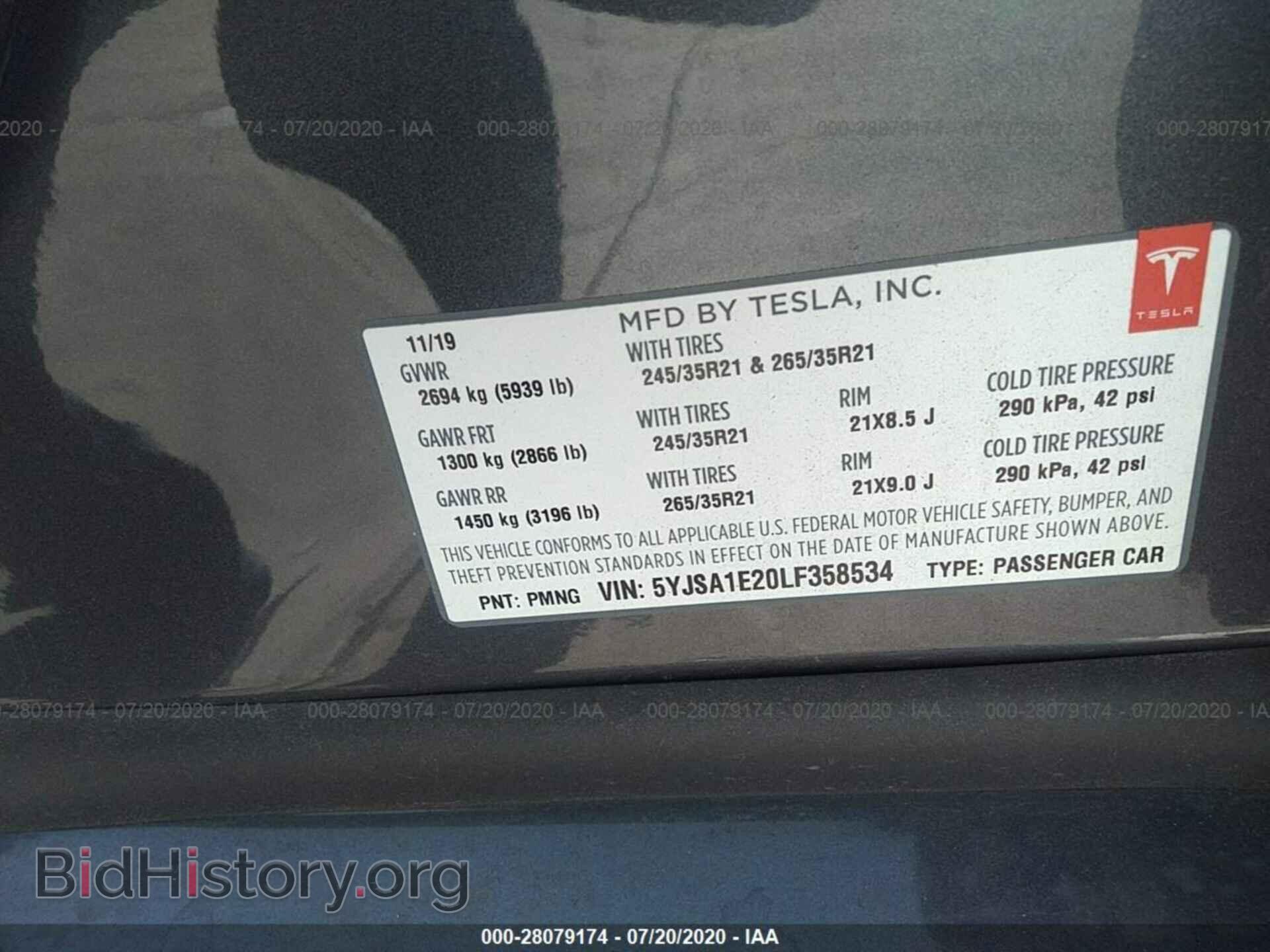 2020 TESLA MODEL S - VIN: 5YJSA1E20LF358534 - Photo 9