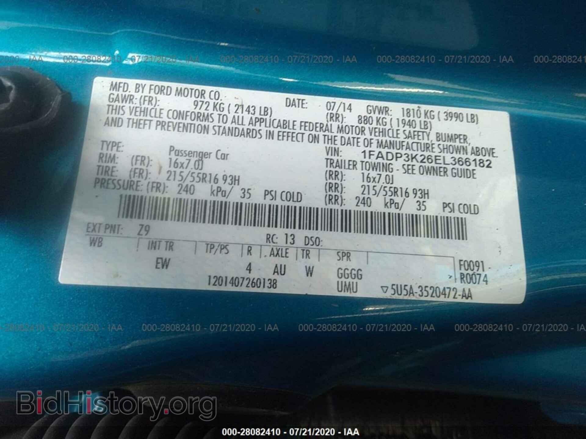 2014 FORD FOCUS - VIN: 1FADP3K26EL366182 - Фото 9