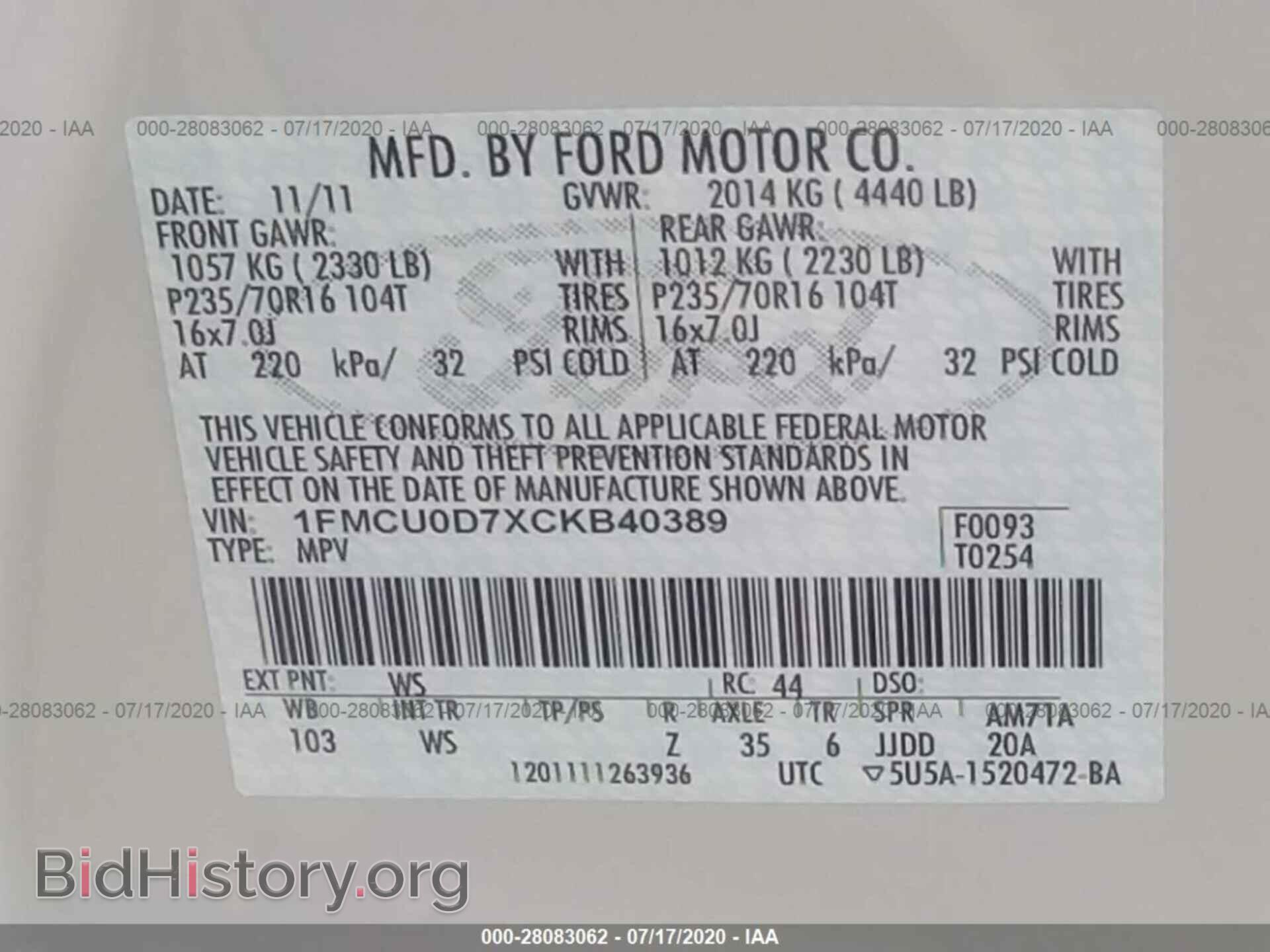 2012 FORD ESCAPE - VIN: 1FMCU0D7XCKB40389 - Photo 9