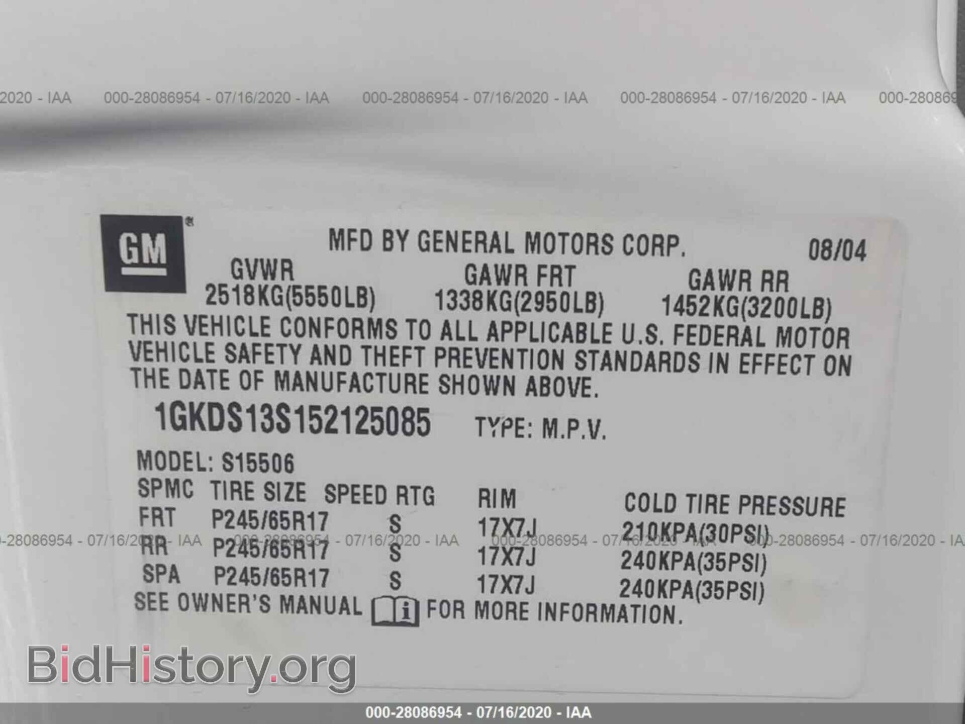 2005 GMC ENVOY - VIN: 1GKDS13S152125085 - Фото 9