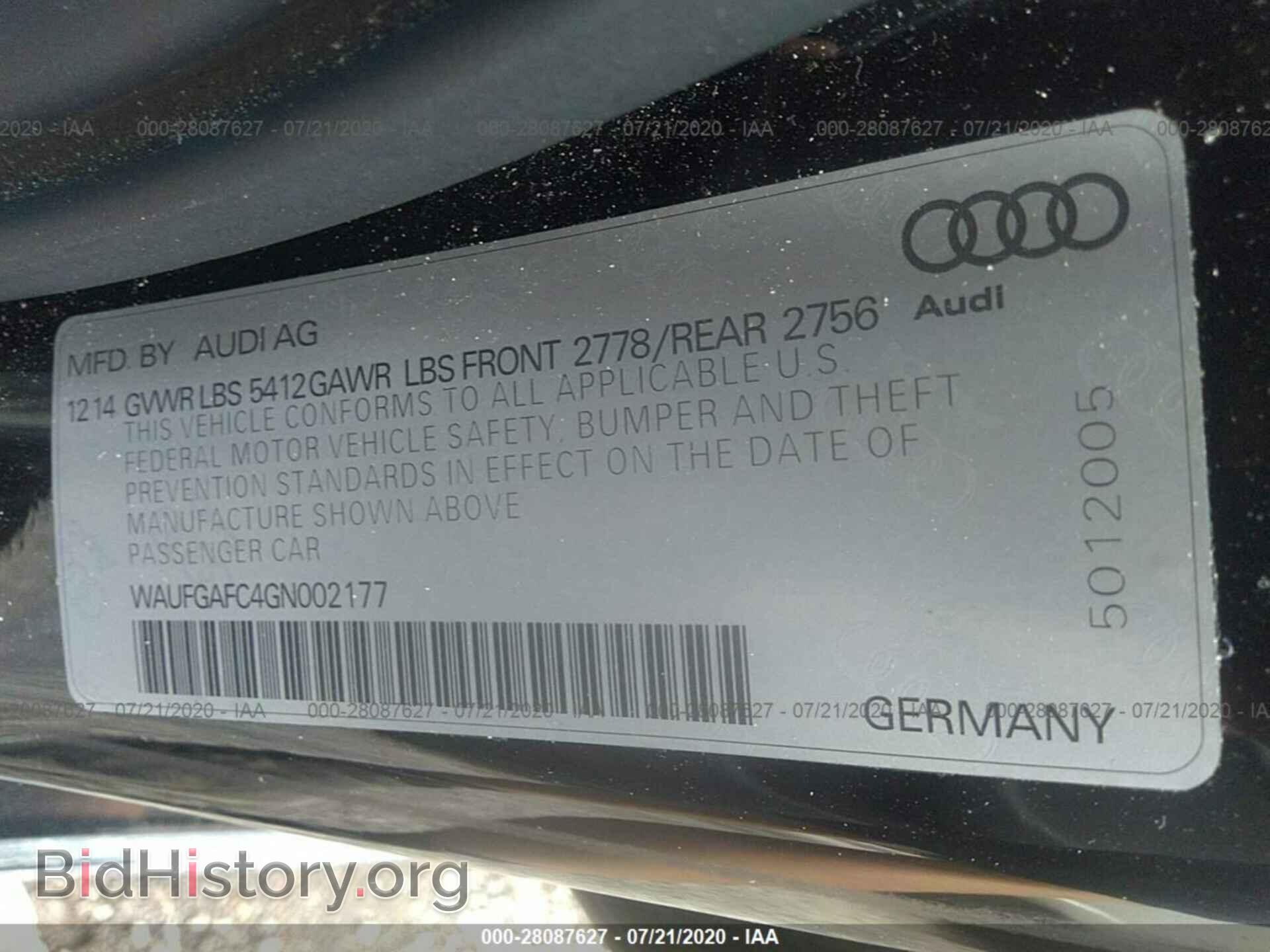 2016 AUDI A6 - VIN: WAUFGAFC4GN002177 - Photo 9