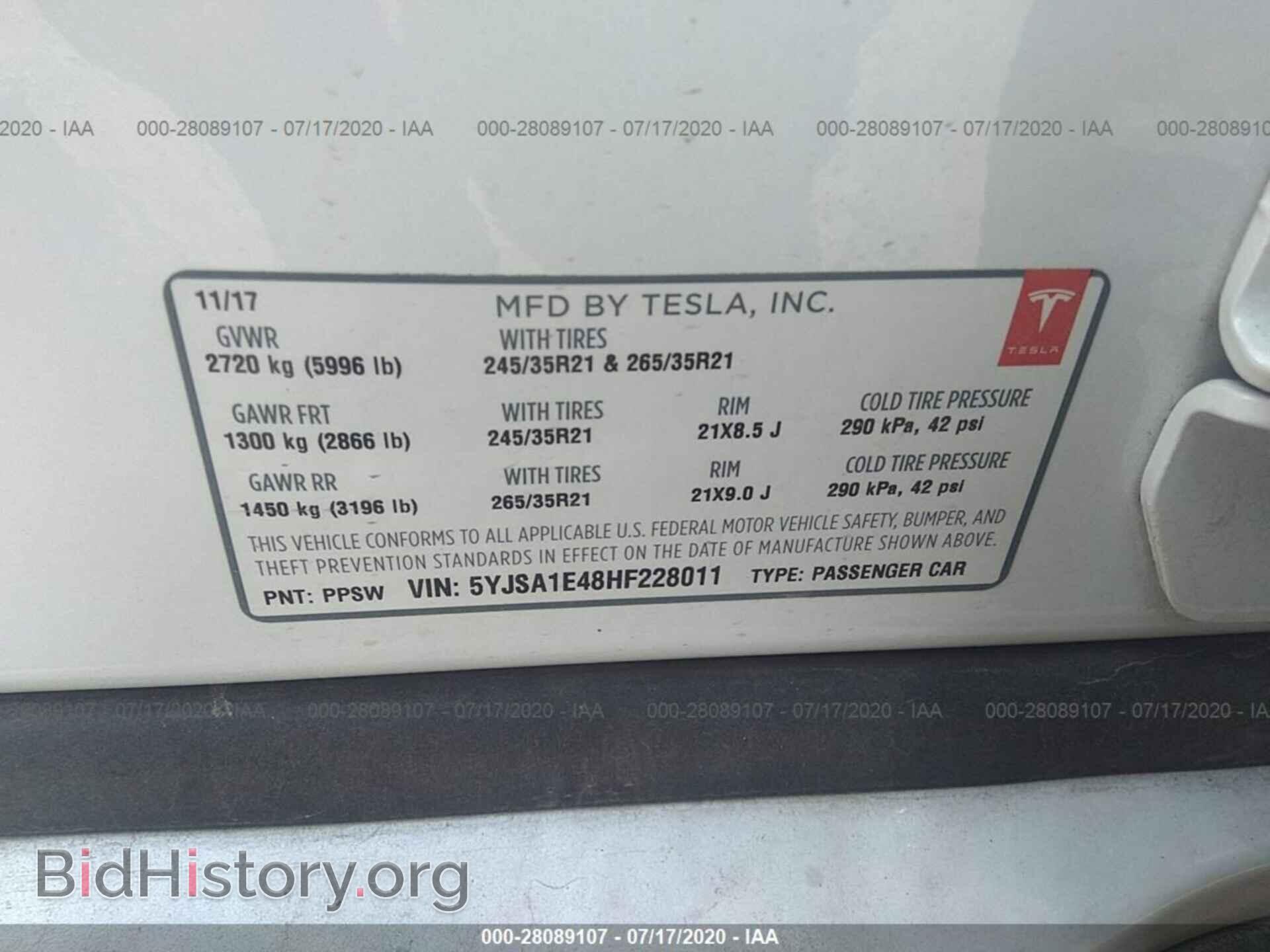2017 TESLA MODEL S - VIN: 5YJSA1E48HF228011 - Photo 9