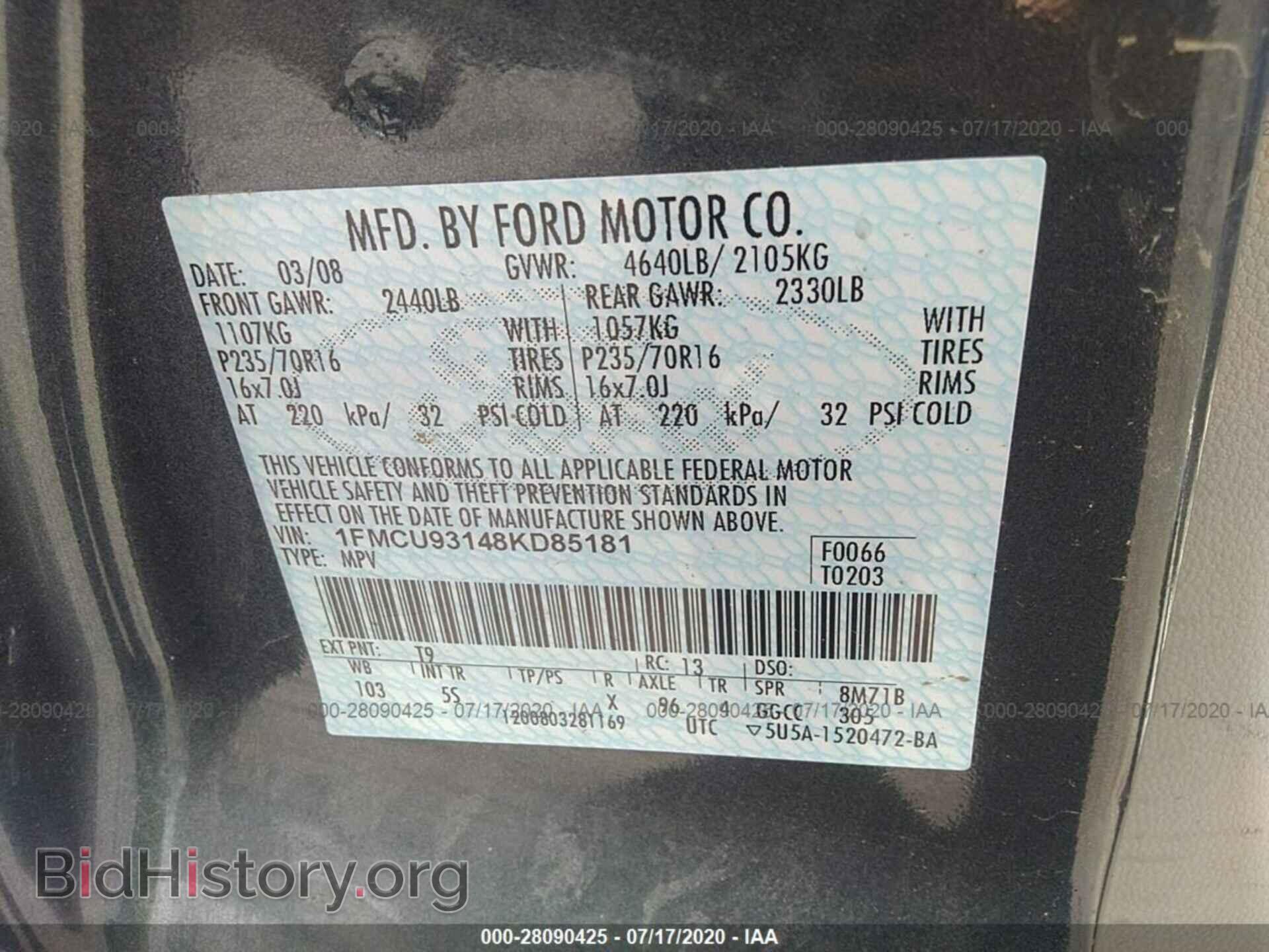 2008 FORD ESCAPE - VIN: 1FMCU93148KD85181 - Photo 9