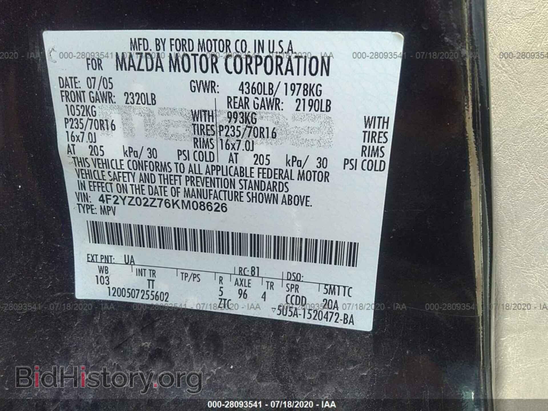 2006 MAZDA TRIBUTE - VIN: 4F2YZ02Z76KM08626 - Фото 9