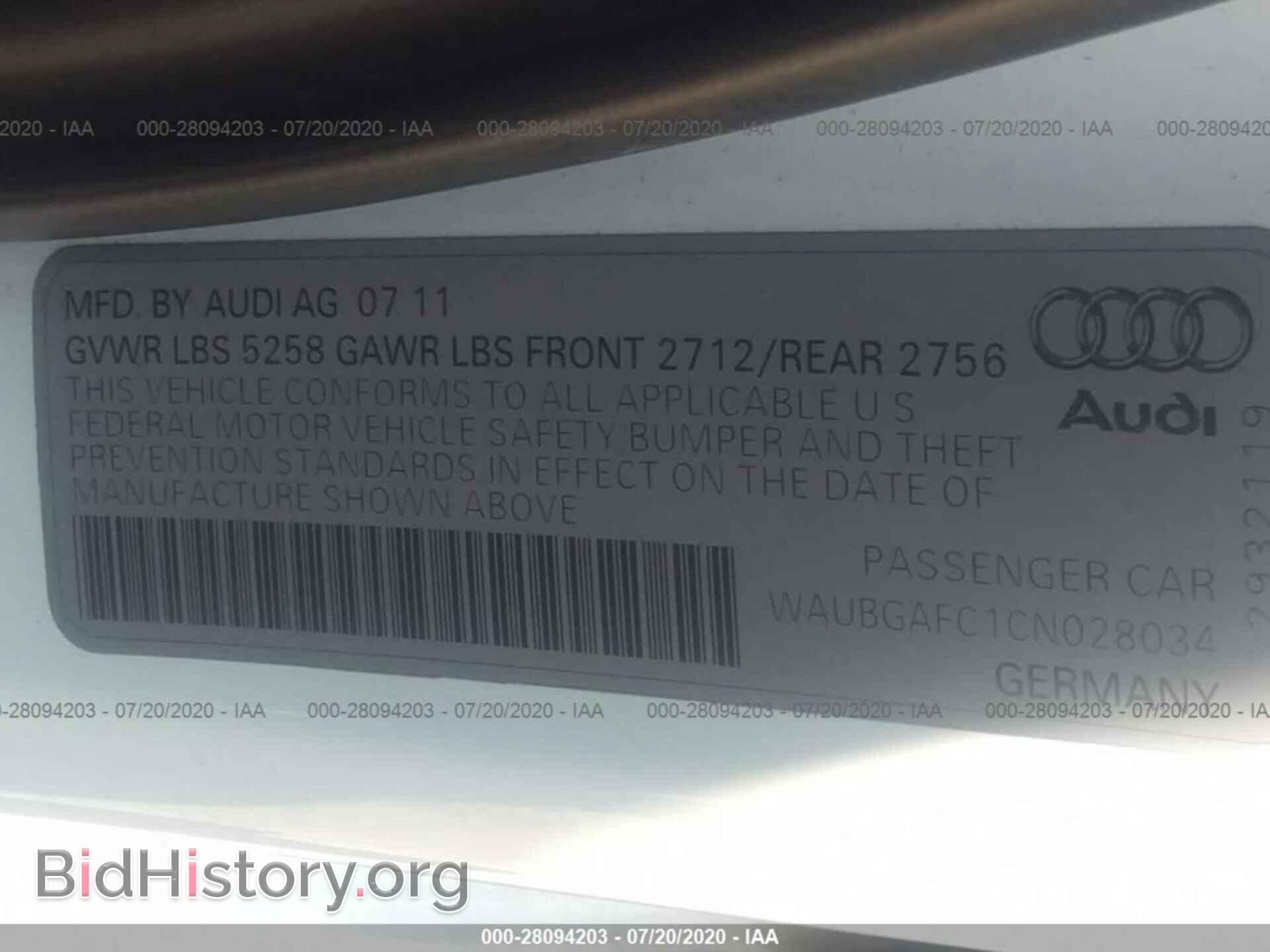 2012 AUDI A6 - VIN: WAUBGAFC1CN028034 - Фото 9