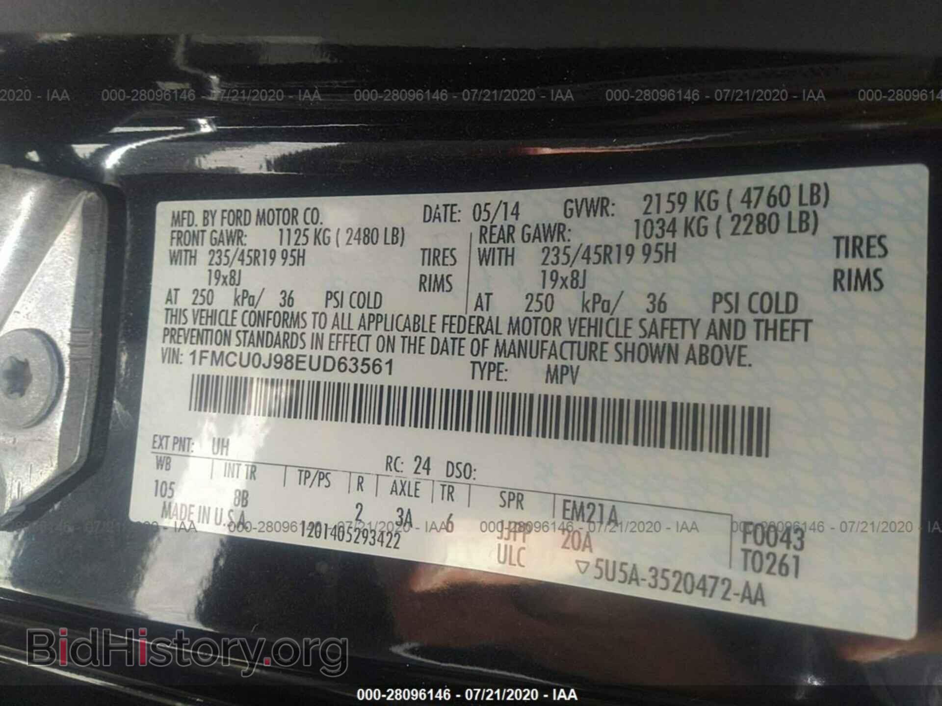 2014 FORD ESCAPE - VIN: 1FMCU0J98EUD63561 - Photo 9