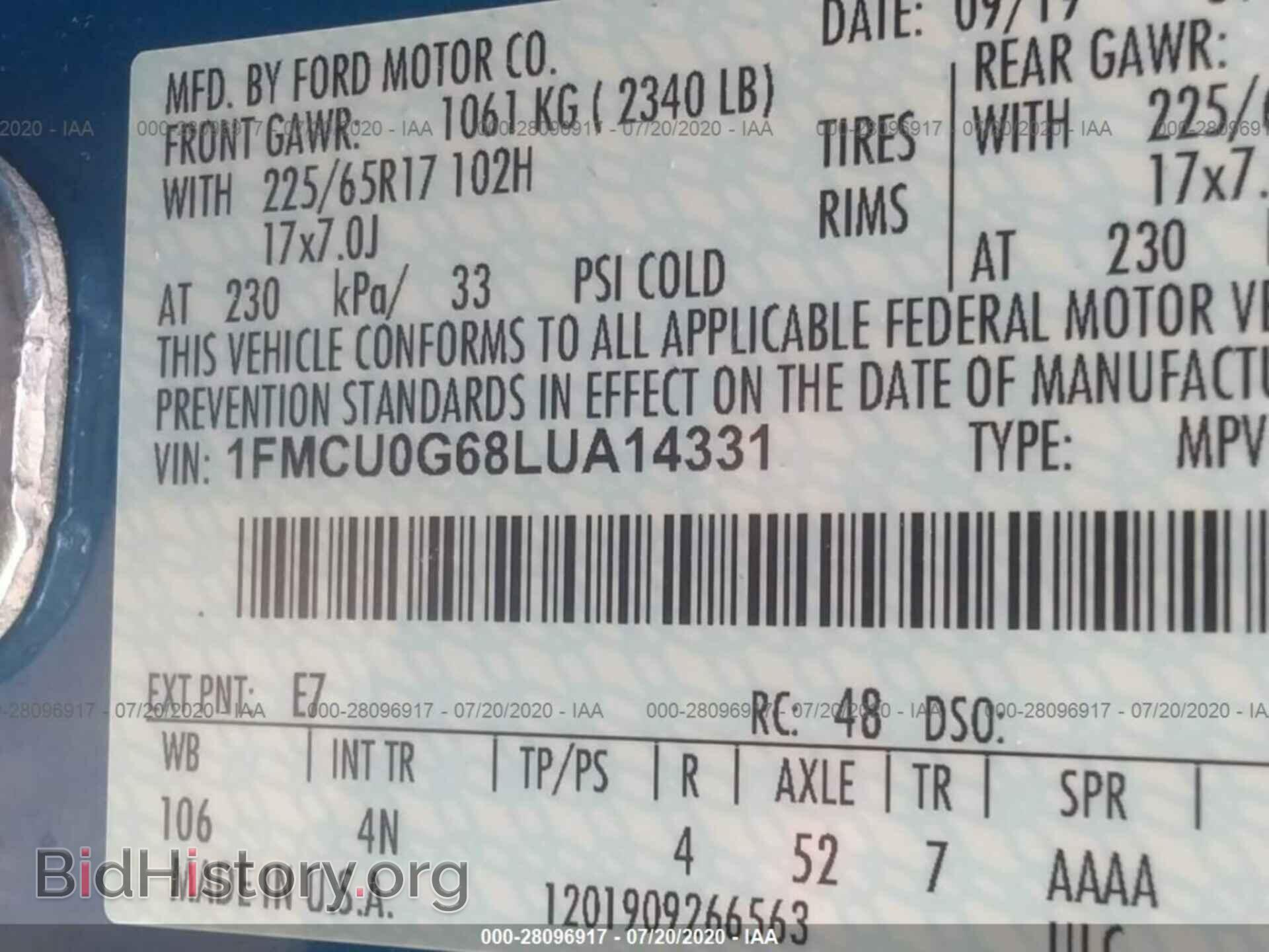 2020 FORD ESCAPE - VIN: 1FMCU0G68LUA14331 - Photo 9