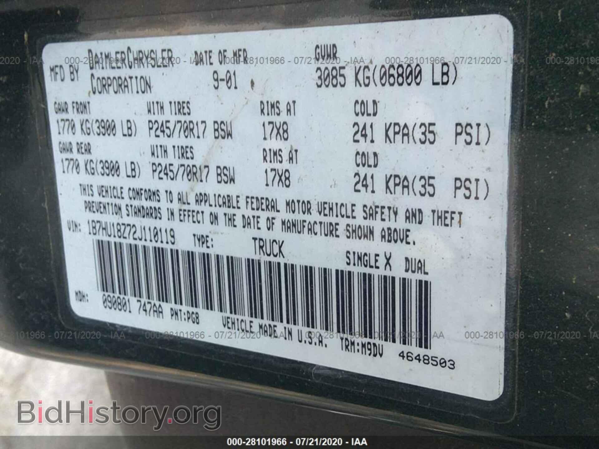 2002 DODGE RAM 1500 - VIN: 1B7HU18Z72J110119 - Фото 9