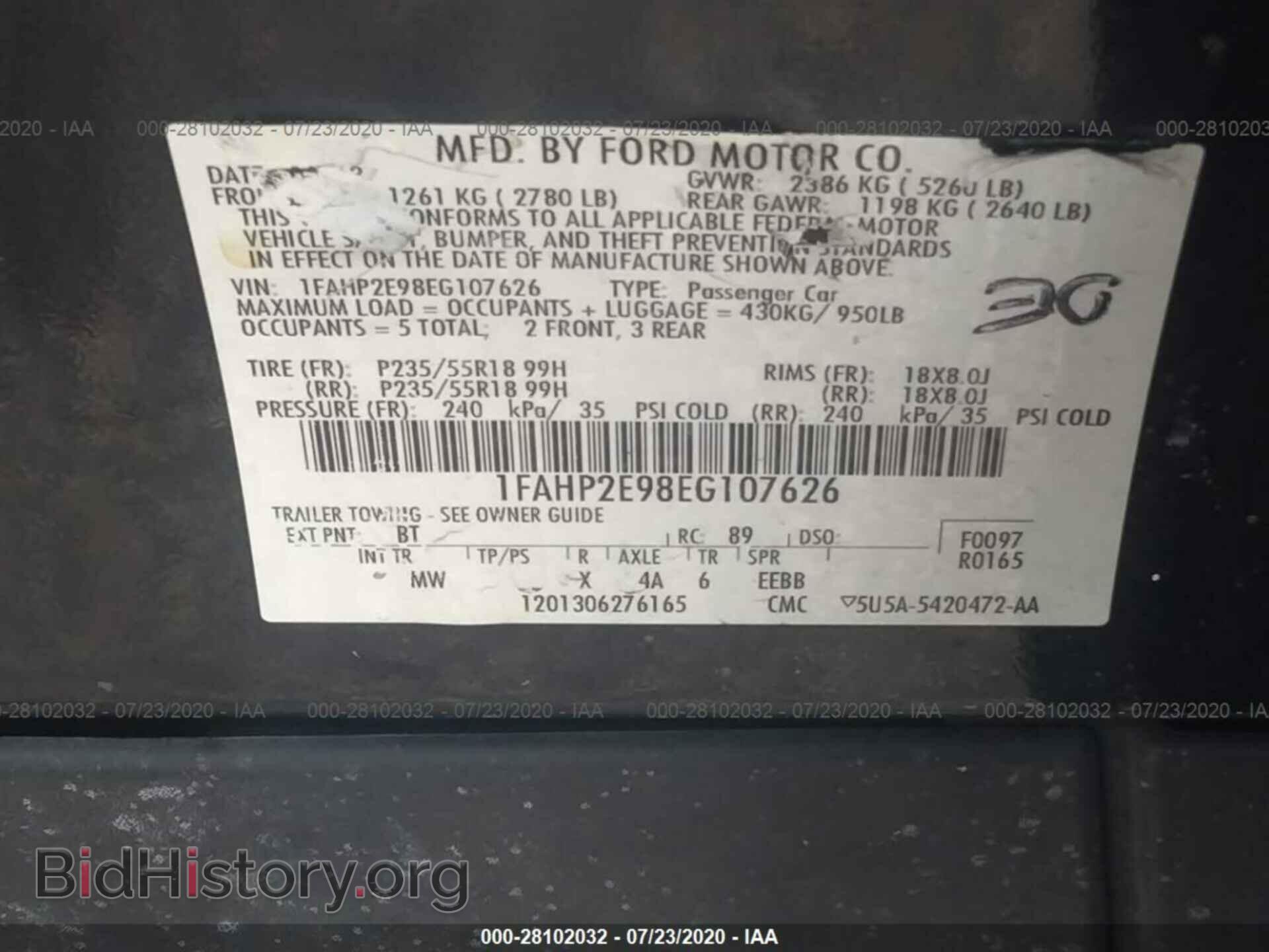 2014 FORD TAURUS - VIN: 1FAHP2E98EG107626 - Фото 9