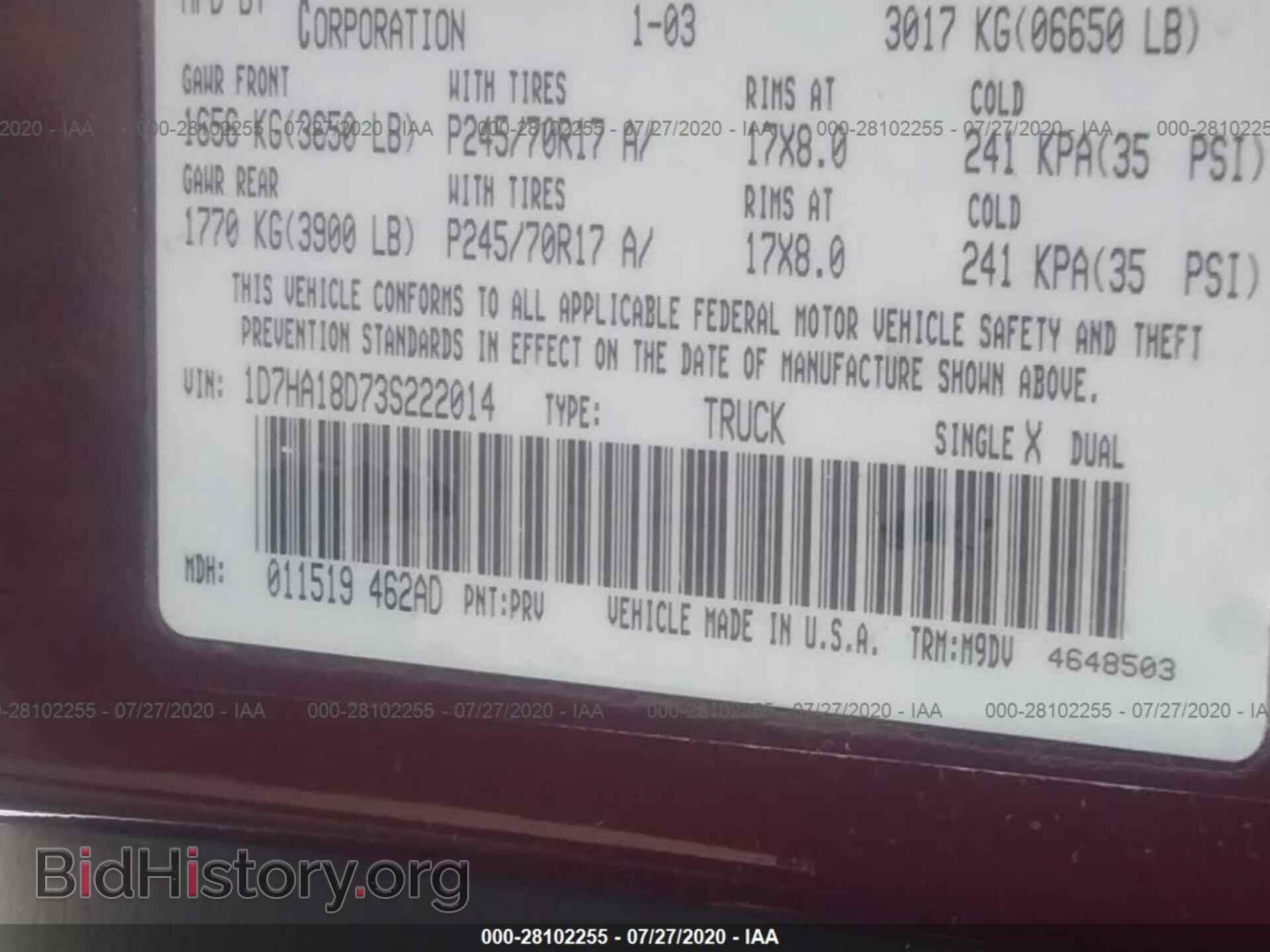 2003 DODGE RAM 1500 - VIN: 1D7HA18D73S222014 - Фото 9