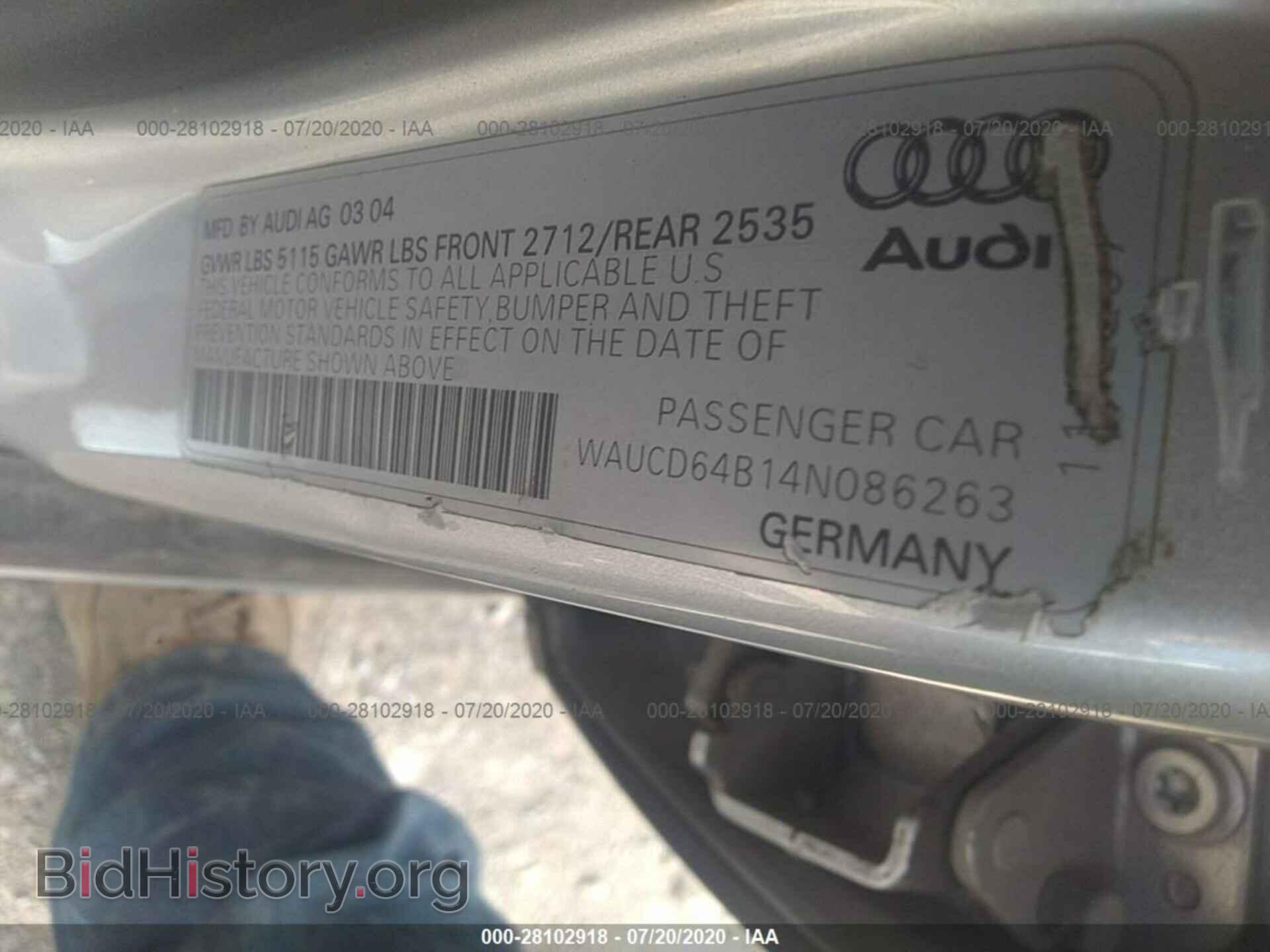 2004 AUDI A6 - VIN: WAUCD64B14N086263 - Фото 9