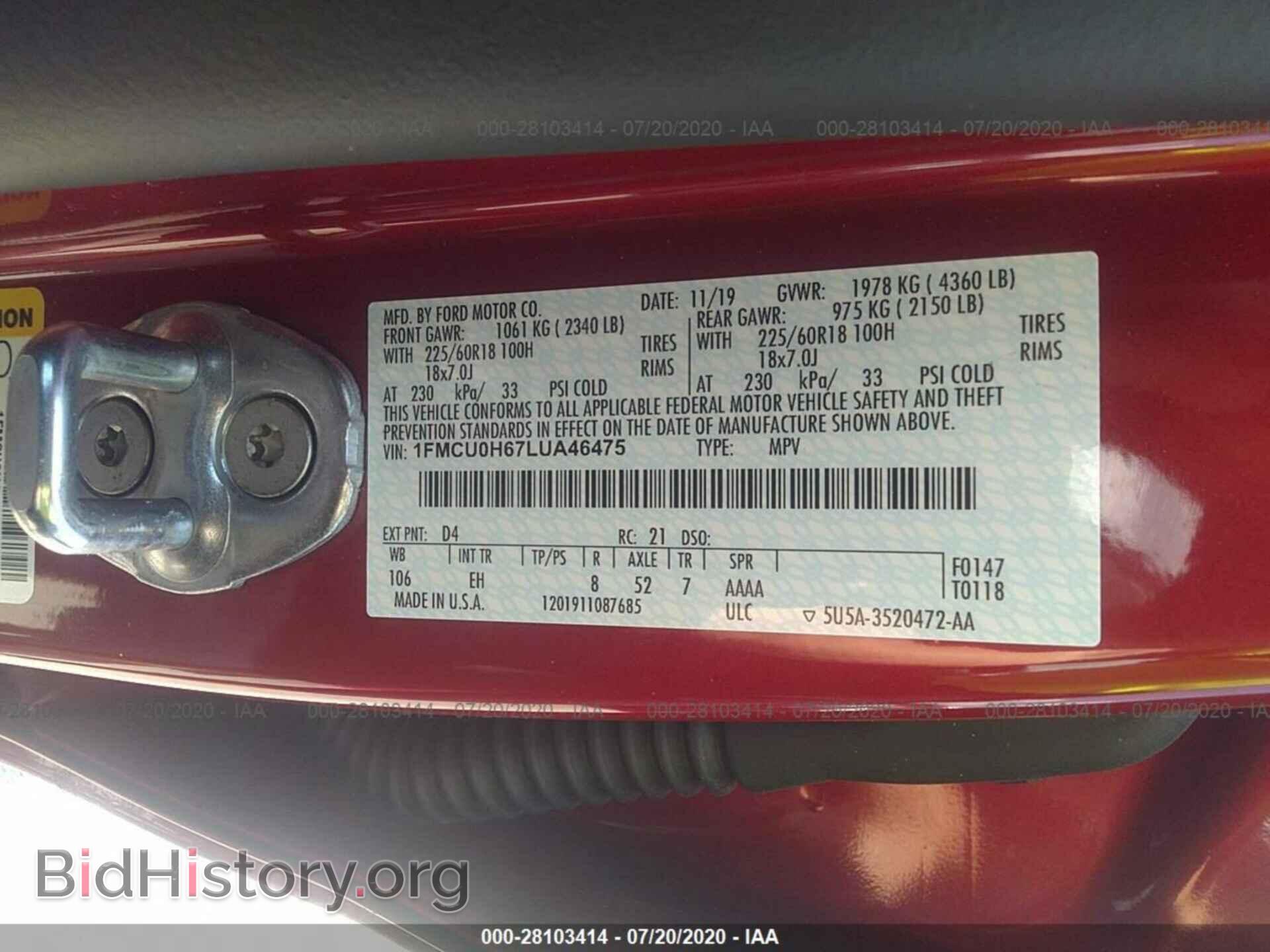 2020 FORD ESCAPE - VIN: 1FMCU0H67LUA46475 - Photo 9