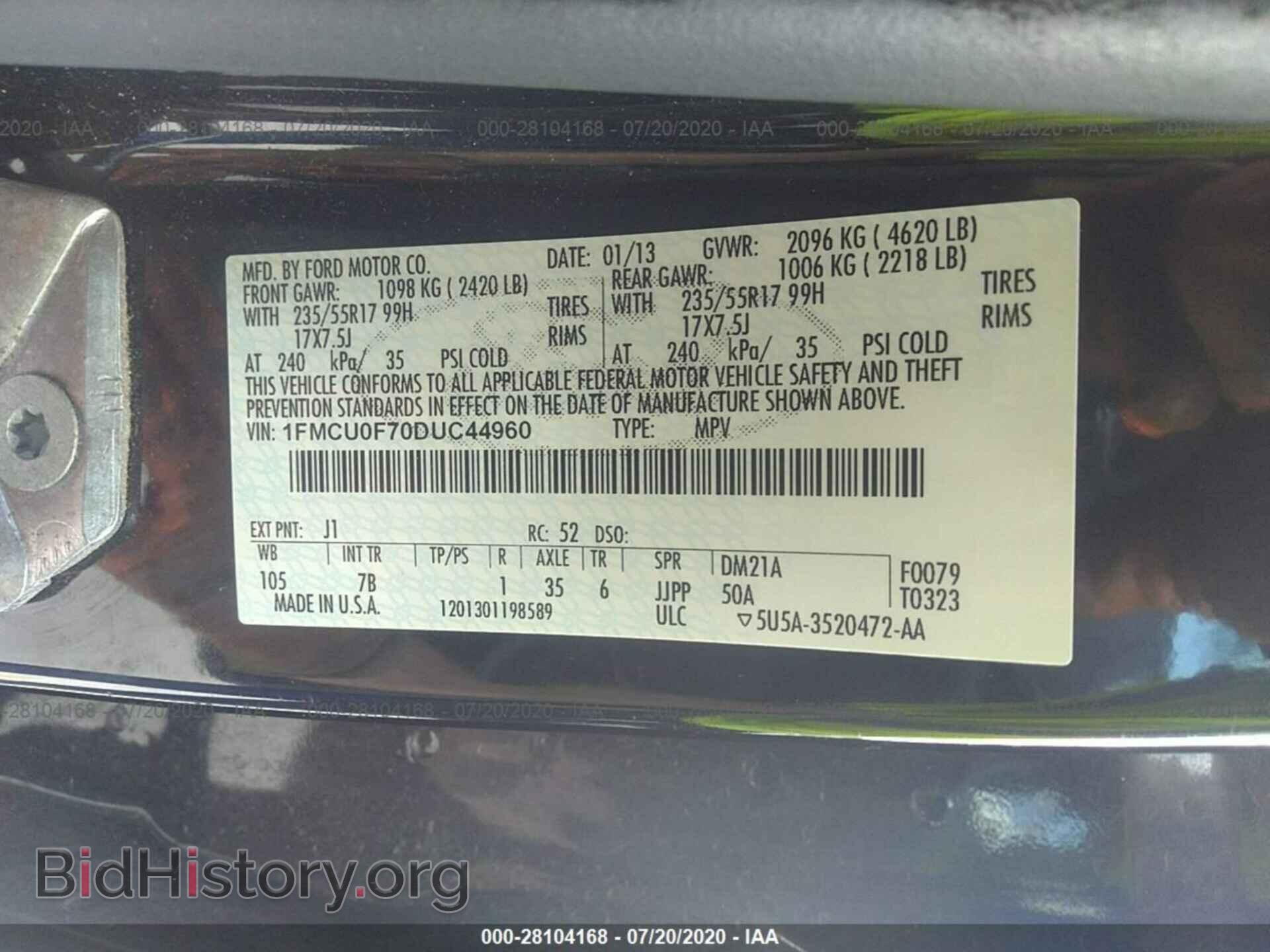 2013 FORD ESCAPE - VIN: 1FMCU0F70DUC44960 - Photo 9