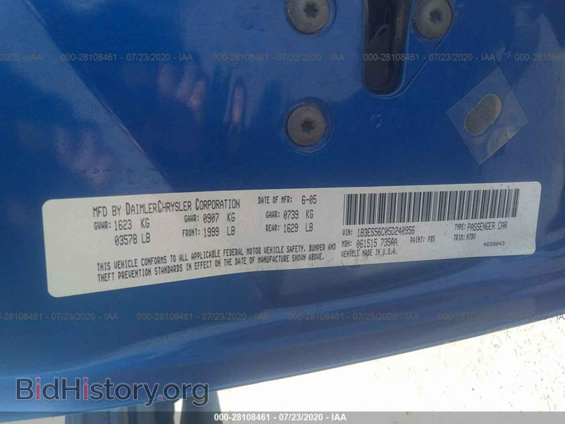 2005 DODGE NEON - VIN: 1B3ES56C05D240956 - Фото 9