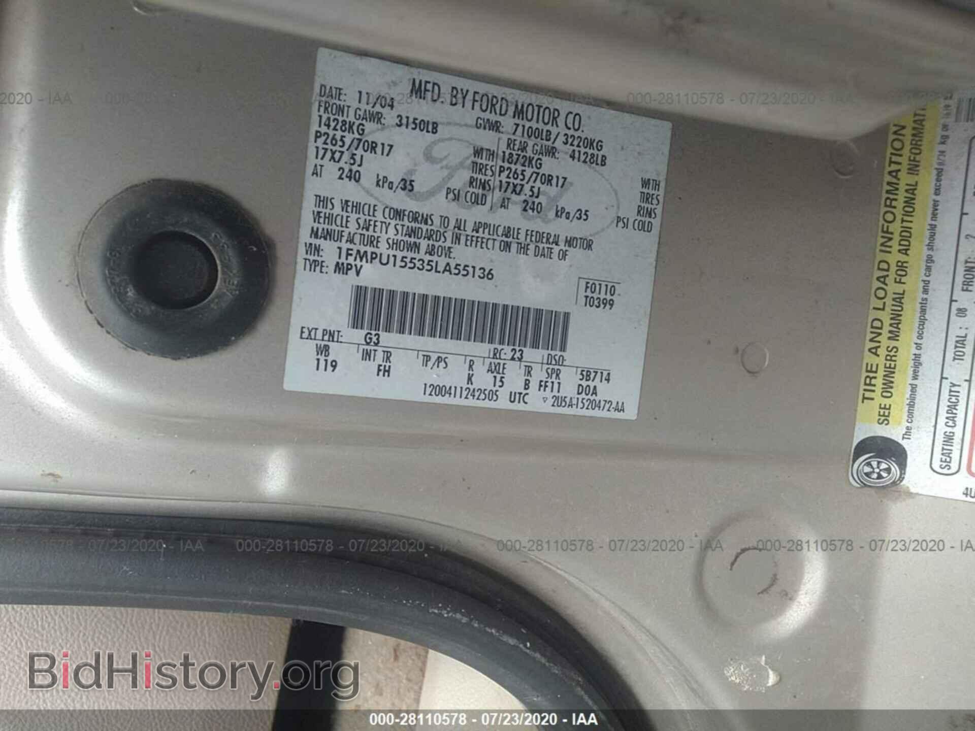 2005 FORD EXPEDITION - VIN: 1FMPU15535LA55136 - Фото 9