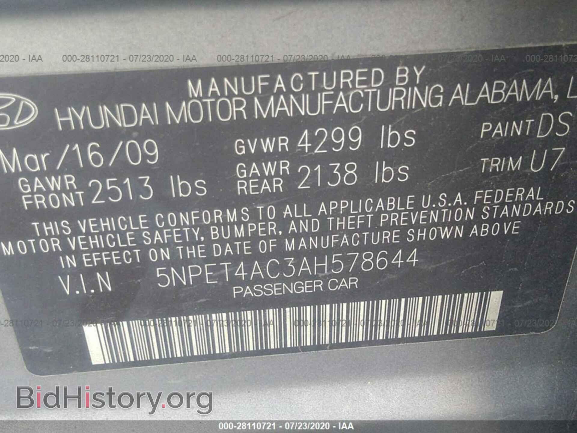 2010 HYUNDAI SONATA - VIN: 5NPET4AC3AH578644 - Фото 9