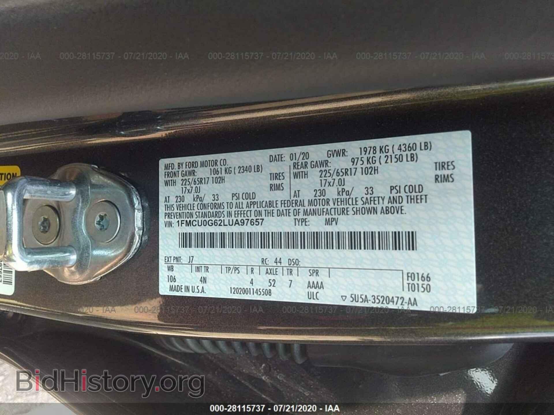 2020 FORD ESCAPE - VIN: 1FMCU0G62LUA97657 - Photo 9