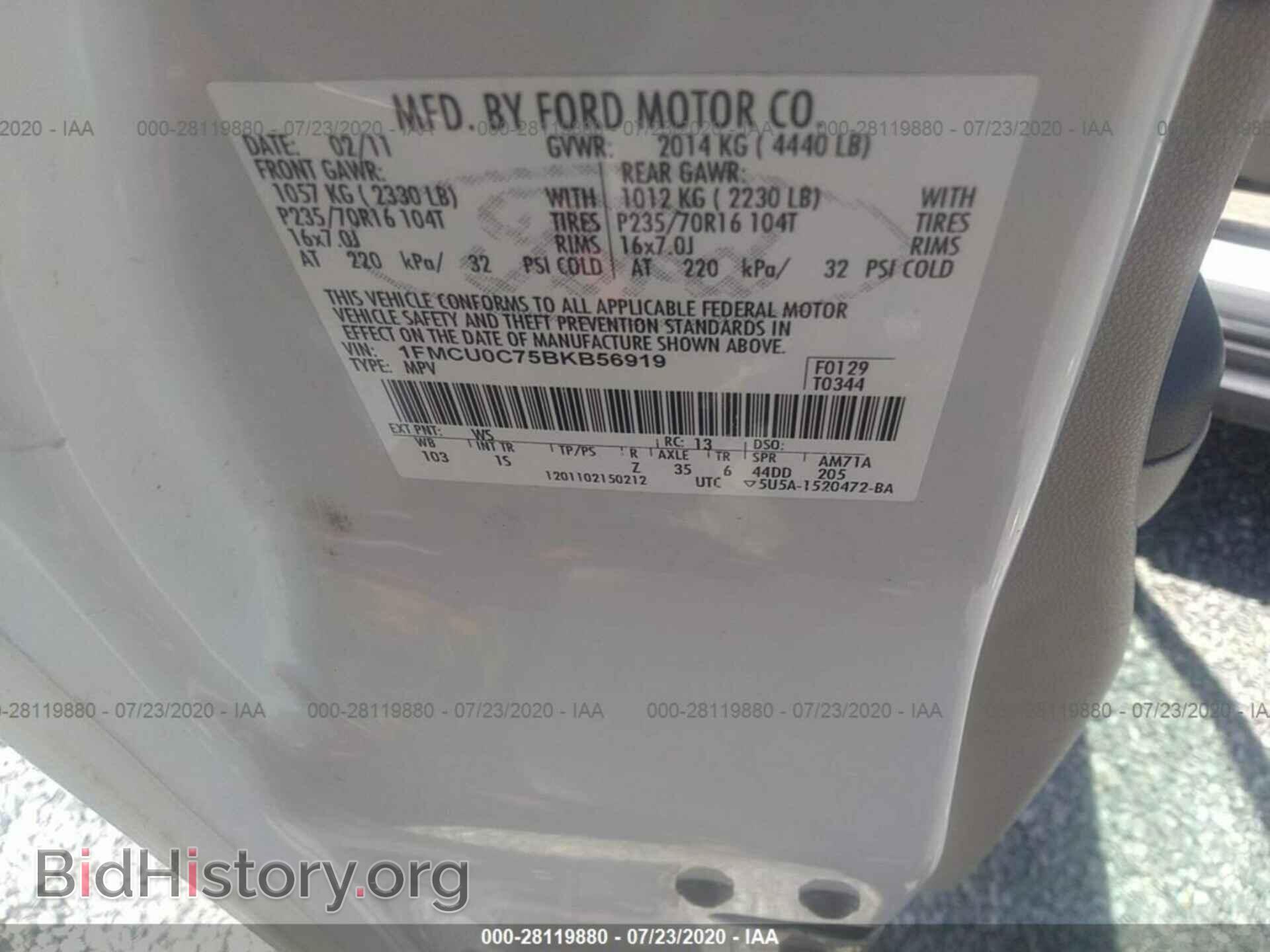2011 FORD ESCAPE - VIN: 1FMCU0C75BKB56919 - Фото 9