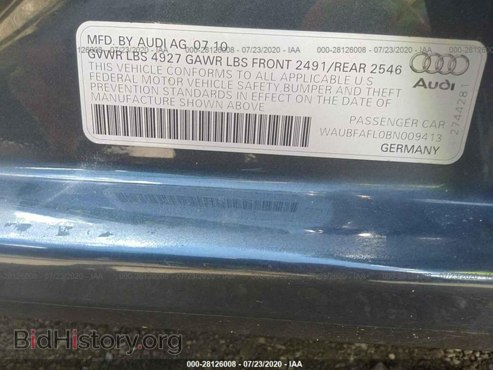 2011 AUDI A4 - VIN: WAUBFAFL0BN009413 - Фото 9