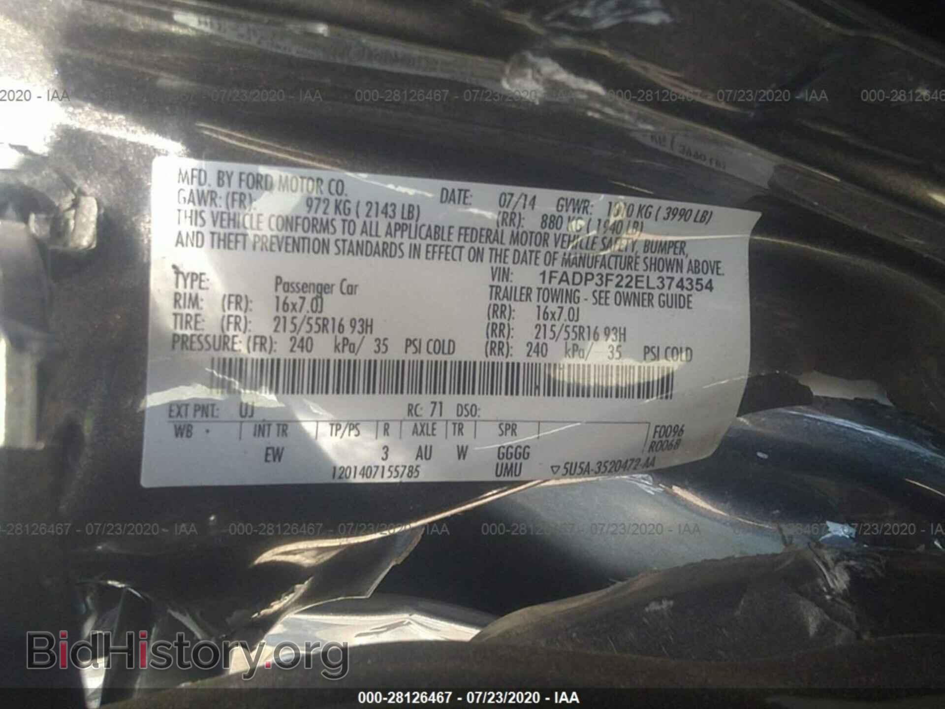2014 FORD FOCUS - VIN: 1FADP3F22EL374354 - Фото 9